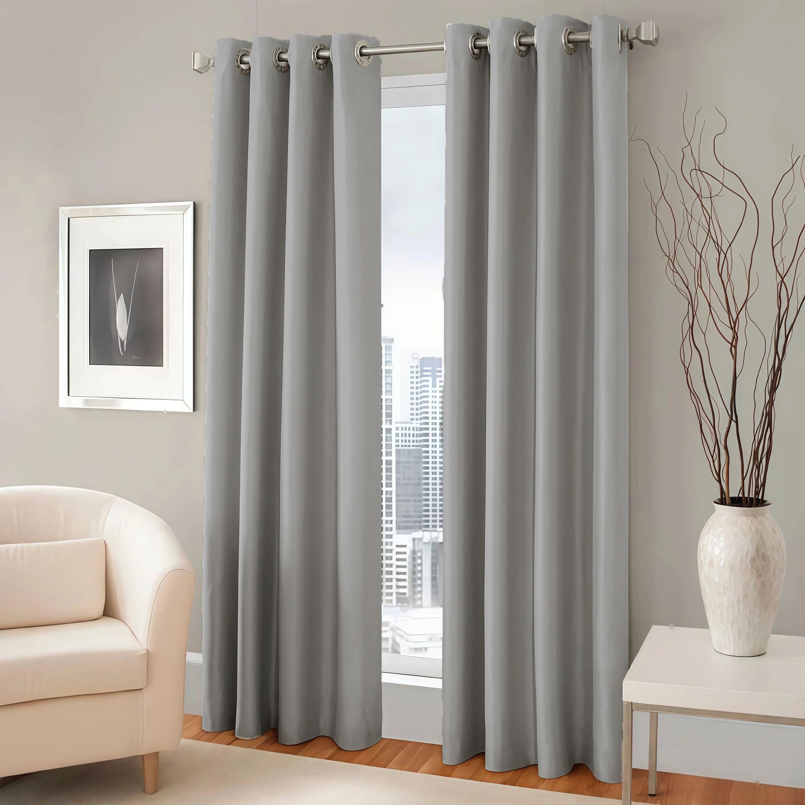 LIUJYUAN Black Out Curtain 190 x 325 cm with Eyelet, Windproof, Room Darkening Eyelet Curtain, Window Insulated Soundproof for Bedroom, Living Room, Door, Light Grey
