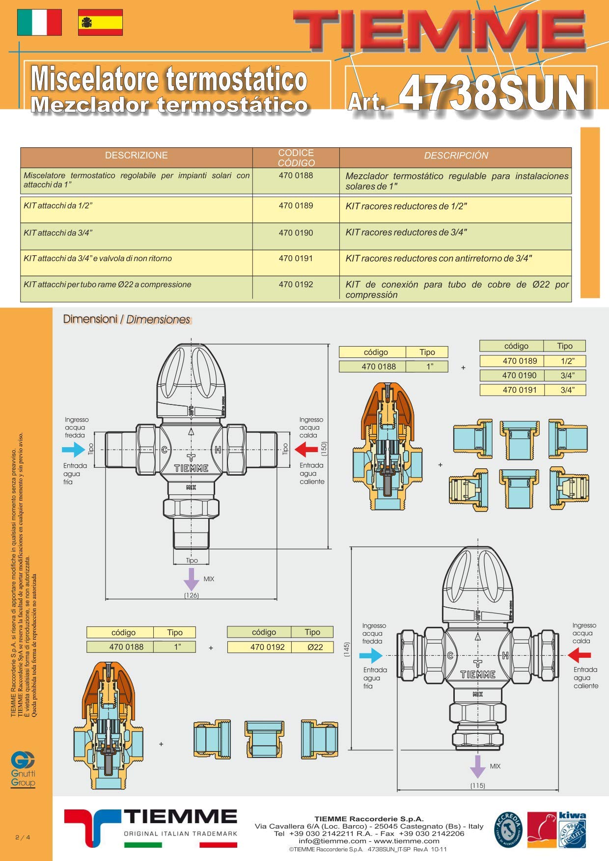Valvola termostatica solare MMV-S 1"