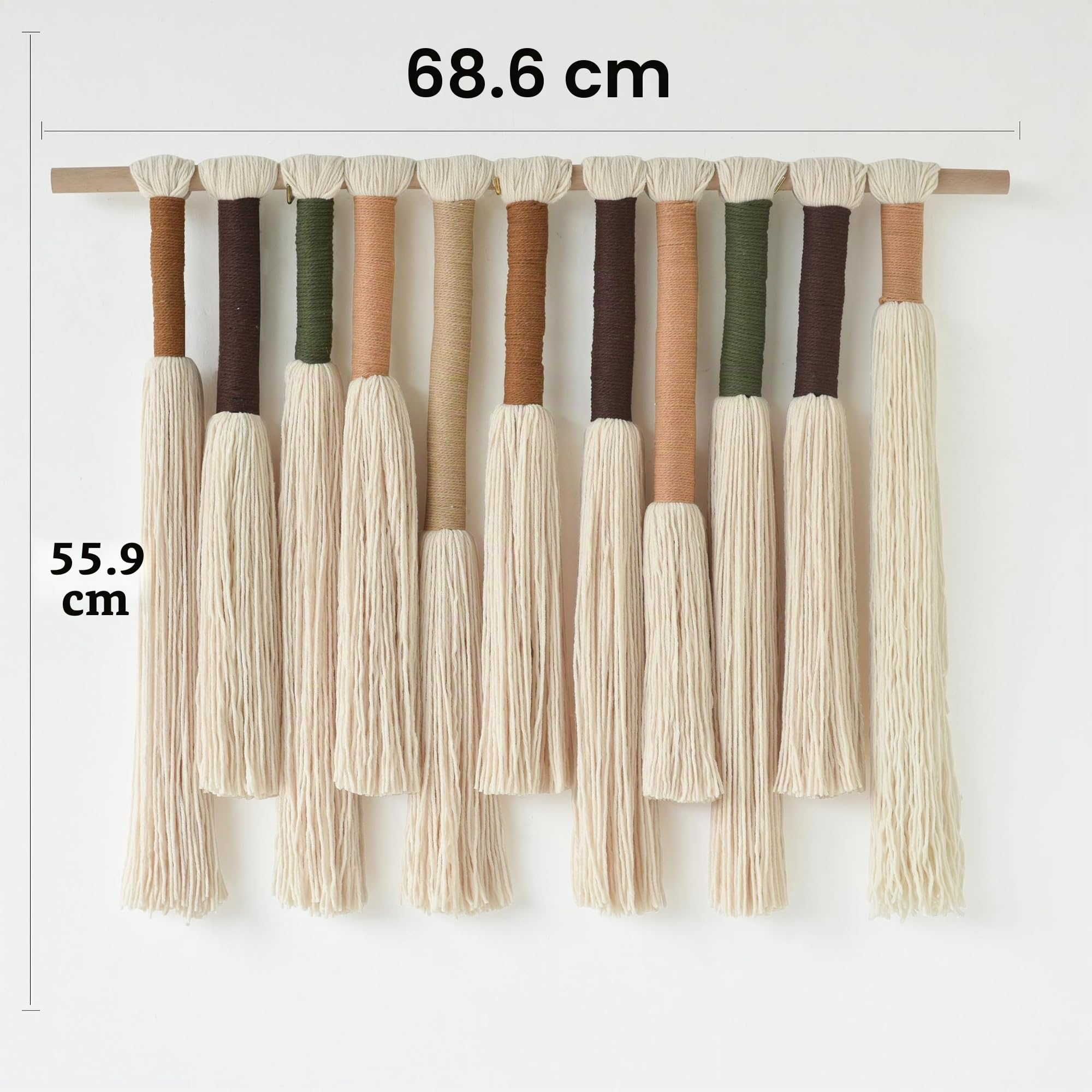 Jakalin Makramee-Wandbehang, Boho-Heimdekoration, handgefertigter Baumwollfaser-Kunst-Wandteppich mit neutralen elfenbeinfarbenen Quasten, moderne böhmische Wanddekoration für Wohnzimmer, Schlafzimmer