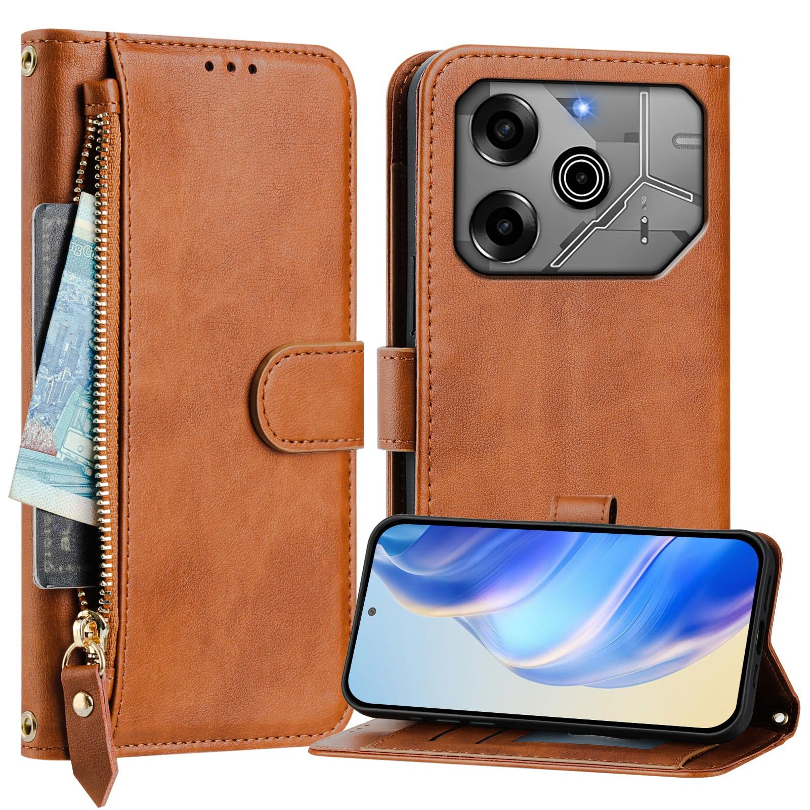 Wallet Case Compatible with Infinix Tecno Spark 6 Go cover, PU Leather Flip Stand Magnetic Closure Phone Case with 7 Card Slots & Hand Strap, Protection Cover for Infinix Tecno Spark 6 Go (Brown)