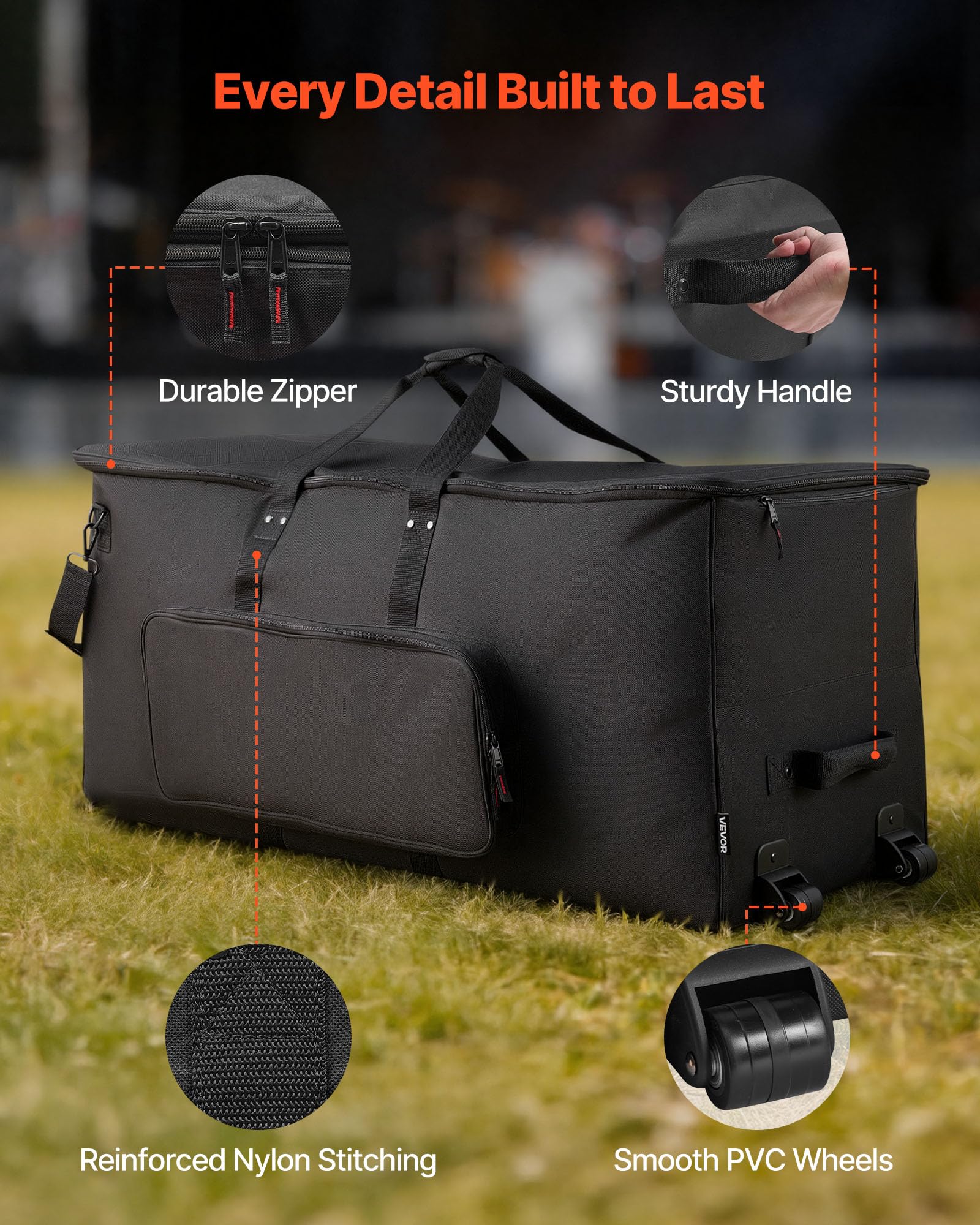VEVOR Sac à Roulettes pour Batterie Électronique, 600D, Housse de Transport Rembourrée, Intérieur 92x42x41 cm, Séparateurs Amovibles, Noir