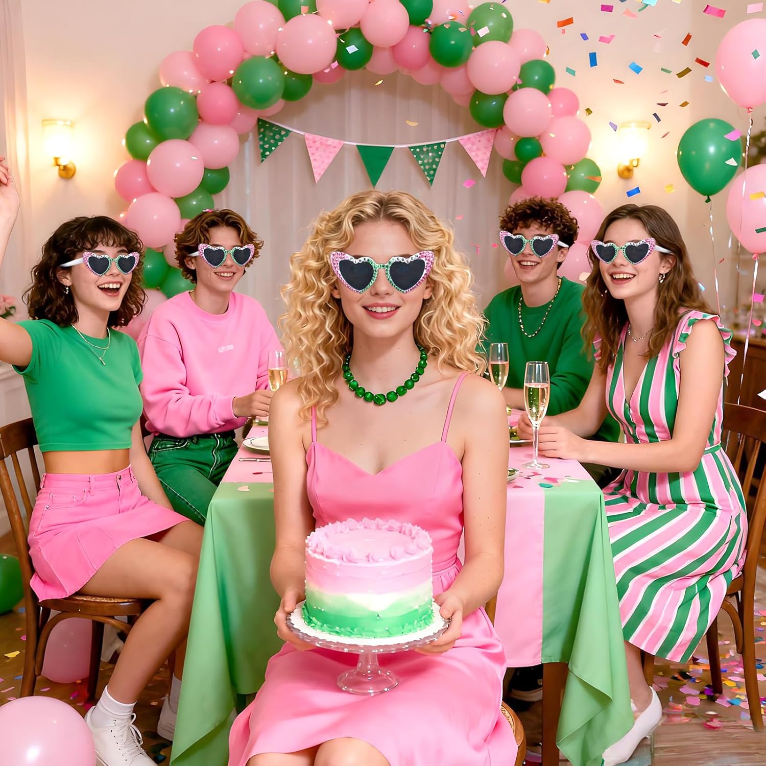 Wicked Heart Sunglasses for Women Pink and Green Party Glasses for Bachelorette Birthday Bday Party Favors Accessories - Image 4