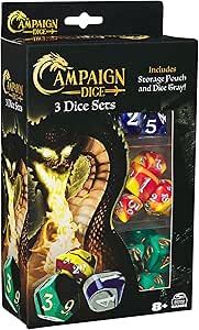 Spin Master Games, Campaign Dice, 3 Sets of Polyhedron Dice for RPG &amp; Board Games, Storage Pouch &amp; Silicone Tray, DND Dungeons and Dragons, MTG Magic The Gathering, for Ages 8 &amp; Up