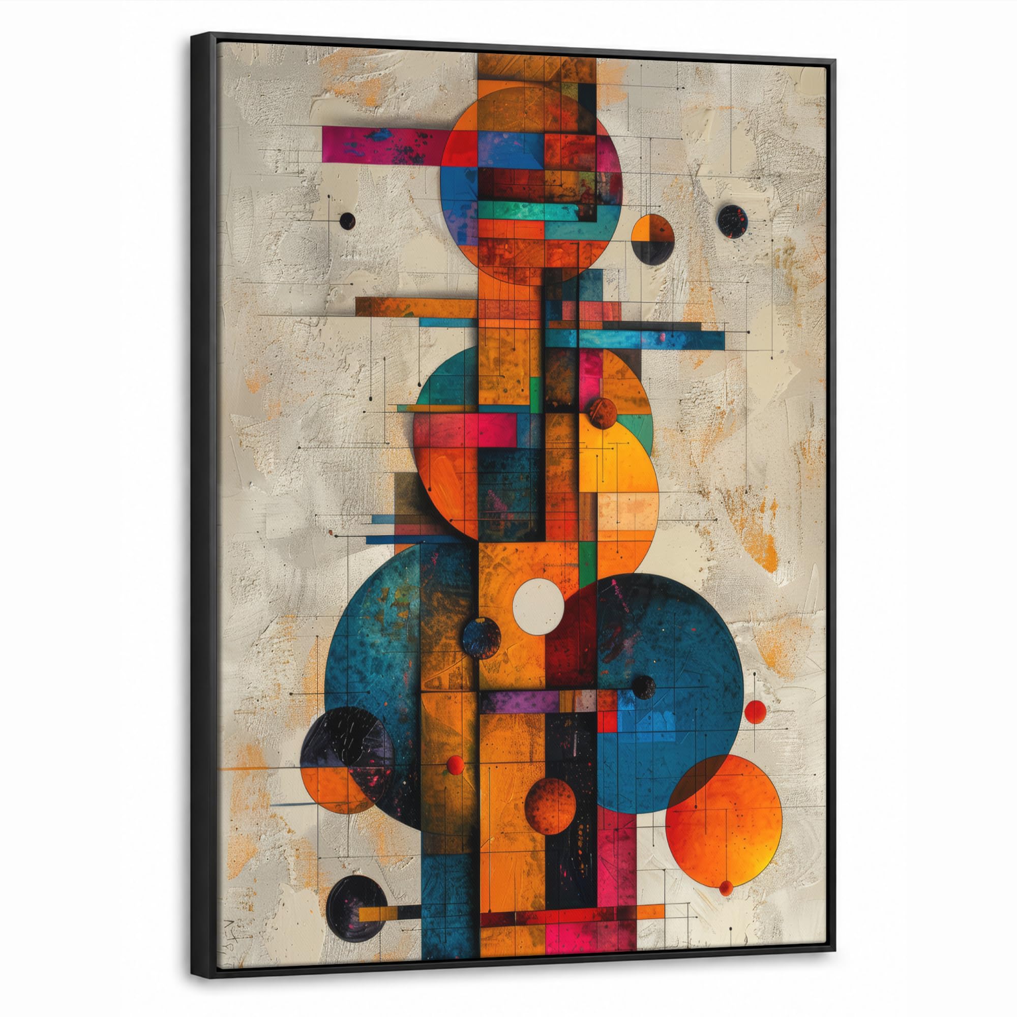 OnlyWow© Gemälde Mit Rahmen 60x80 cm Wohnzimmer Deko Modern Wandbild Kunstdruck auf Leinwand Bild Room Decor Geschenke Vintage - Moderne Kunst - Orange - Geometrische Formen