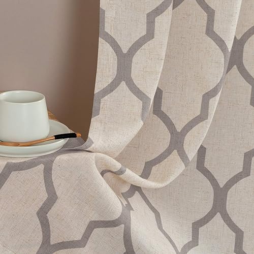 Miniatura 8 de Jinchan - Cortinas de lino para cocina, diseño de azulejos marroquíes, 2 paneles