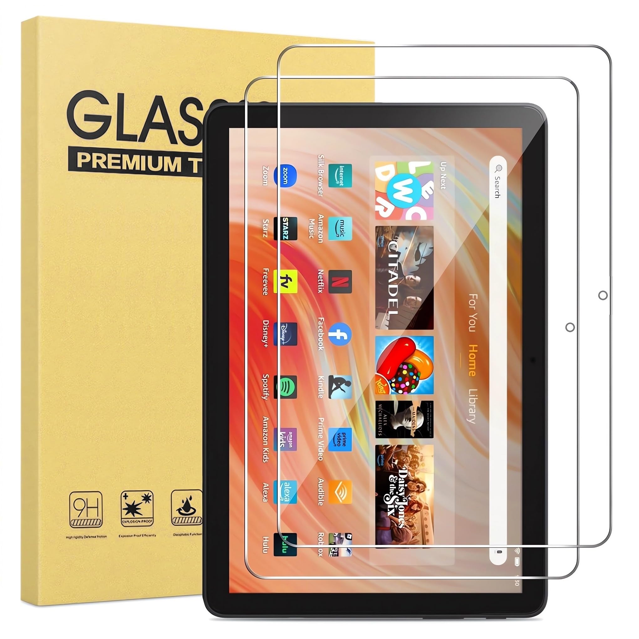 Photo 1 of [ 2 Pack] Maomini Tempered Glass Screen Protector for Kindle Fire HD 8 / hd 8 plus Tablet 2024 2022 2020 release 14th 12th 10th Generation shockproof high Definition Protector (Clear, 8 Inch Fire 8 2024/2022/2020)