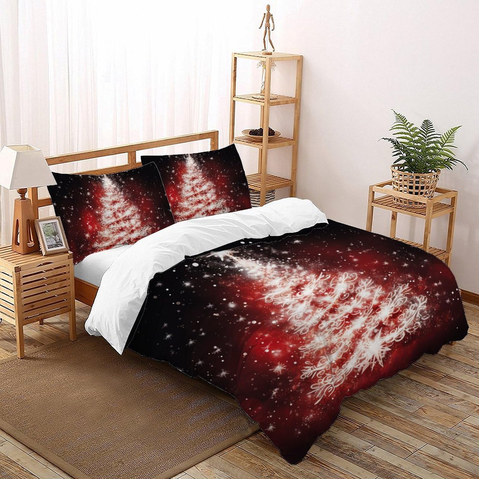 Parure de lit microfibre 3 pièces rouge 200x200cm housse de couette Noël