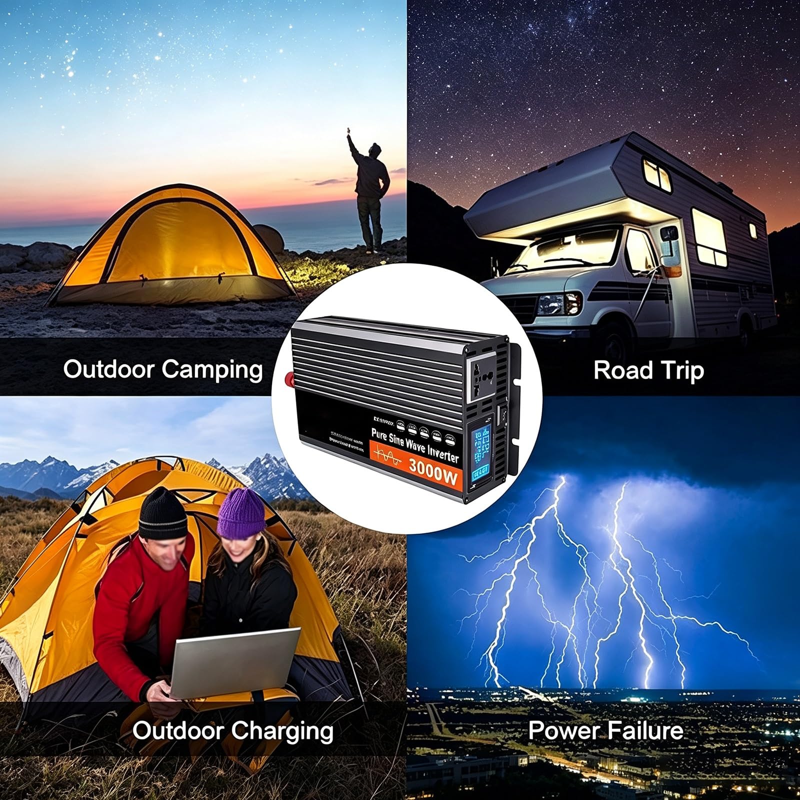 Inverter Di Potenza A Onda Sinusoidale Pura Da 3000W/4000W/5000W/6000W | Convertitore Tensione Per Auto, Con Display A Led, Prese Ca, Ventole Raffreddamento Per Camper Camion Auto(12V,4000W)