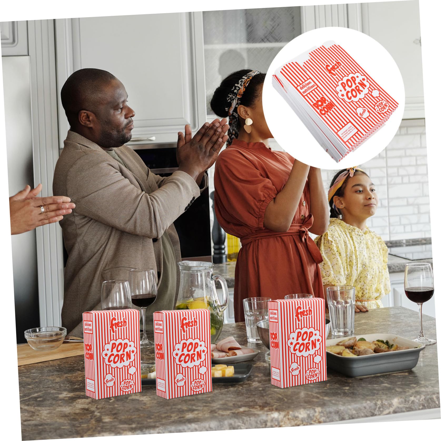 PRETYZOOM Contenitore Per Snack - 50 Scatole Per Popcorn Per Feste Serate Cinema Con Porta Patatine Fritte E Contenitore Per Caramelle
