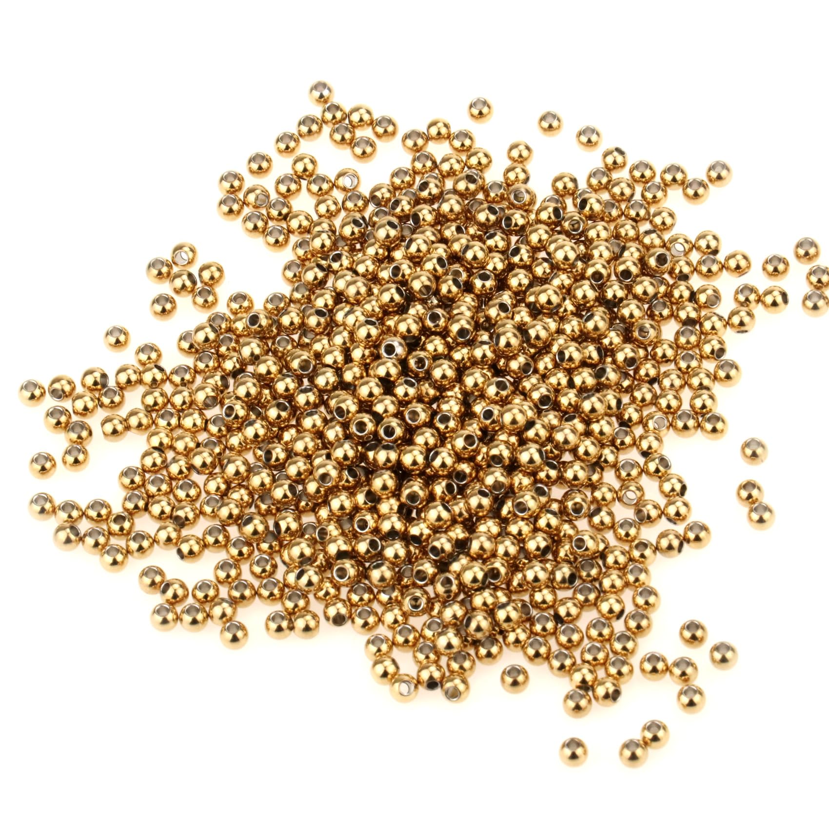 2mm Gold Stainless Steel Beads Bulk [280PCS] Gold Plated Round Metal Spacer Beads Bulk for Jewelry Making