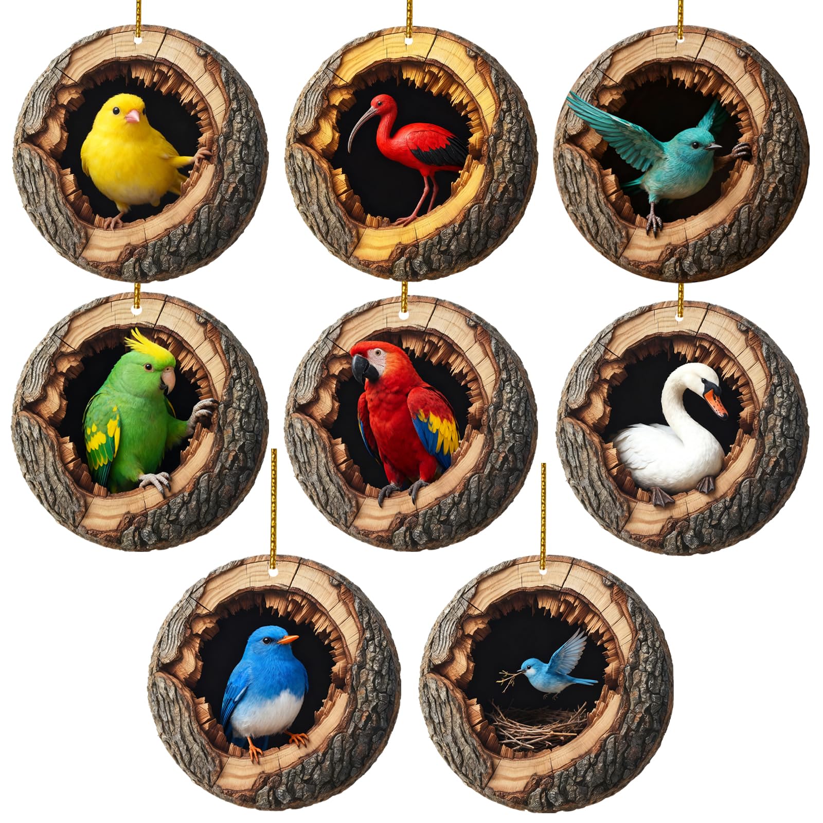 Laishengte 8Pcsb Animal Christmas Ornament 2D Flat Acrylic Forest Animal Decoration For Christmas Trees Hanging Decoration Gift (8Pcsb)