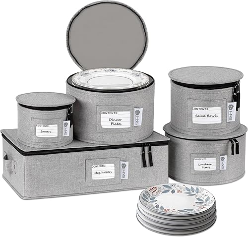 Miniatura 19 de Juego de 8 cajas de almacenamiento de China para vajilla, vasos, platos, tazas y platillos, organizador de platos resistente con divisores para Azul