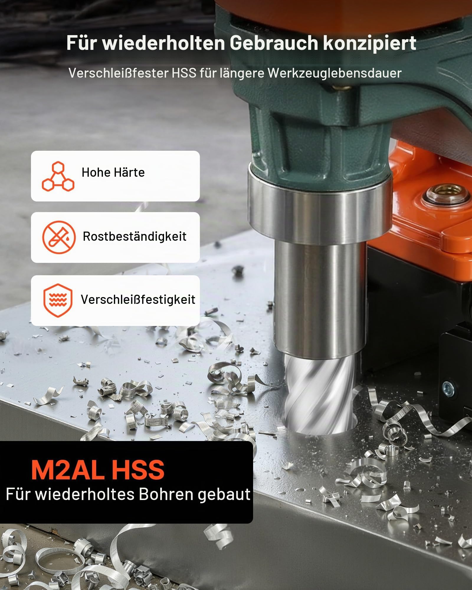 VEVOR HSS-Kernbohrer Weldon-Schaft 13-tlg. Magnetbohrer 11,11–26,98 mm Schnittdurchmesser, 11 Bohrer mit 2 Zentrierstiften, 50,8 mm Schnitttiefe, Kunststoffkoffer, für Magnetbohrmaschinen, Stahl
