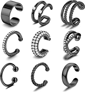 YADOCA Non-Piercing Ear Cuffs for Women: 9pc 14K Gold Plated Clip-On Cartilage Fake Earrings, Adjustable Lightweight Jewelry Set