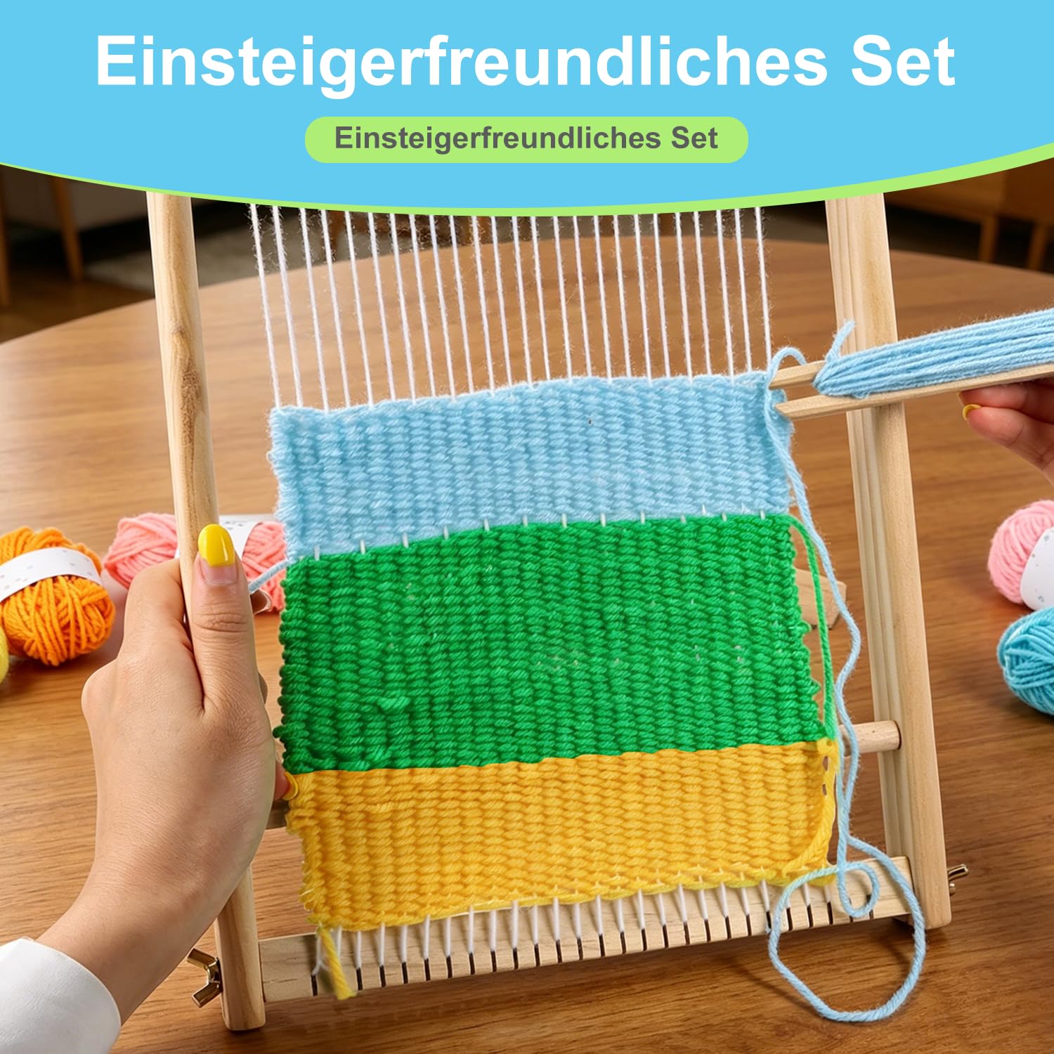 BSTDAYEVER Telaio per Tessitura in Legno Telaio per Bambini Telaioi per Tessitura a Cornice 28x38cm Craft Telaioi per Tessiture Quadrato Contiene 12 Colori di Filato per Principianti e Bambini