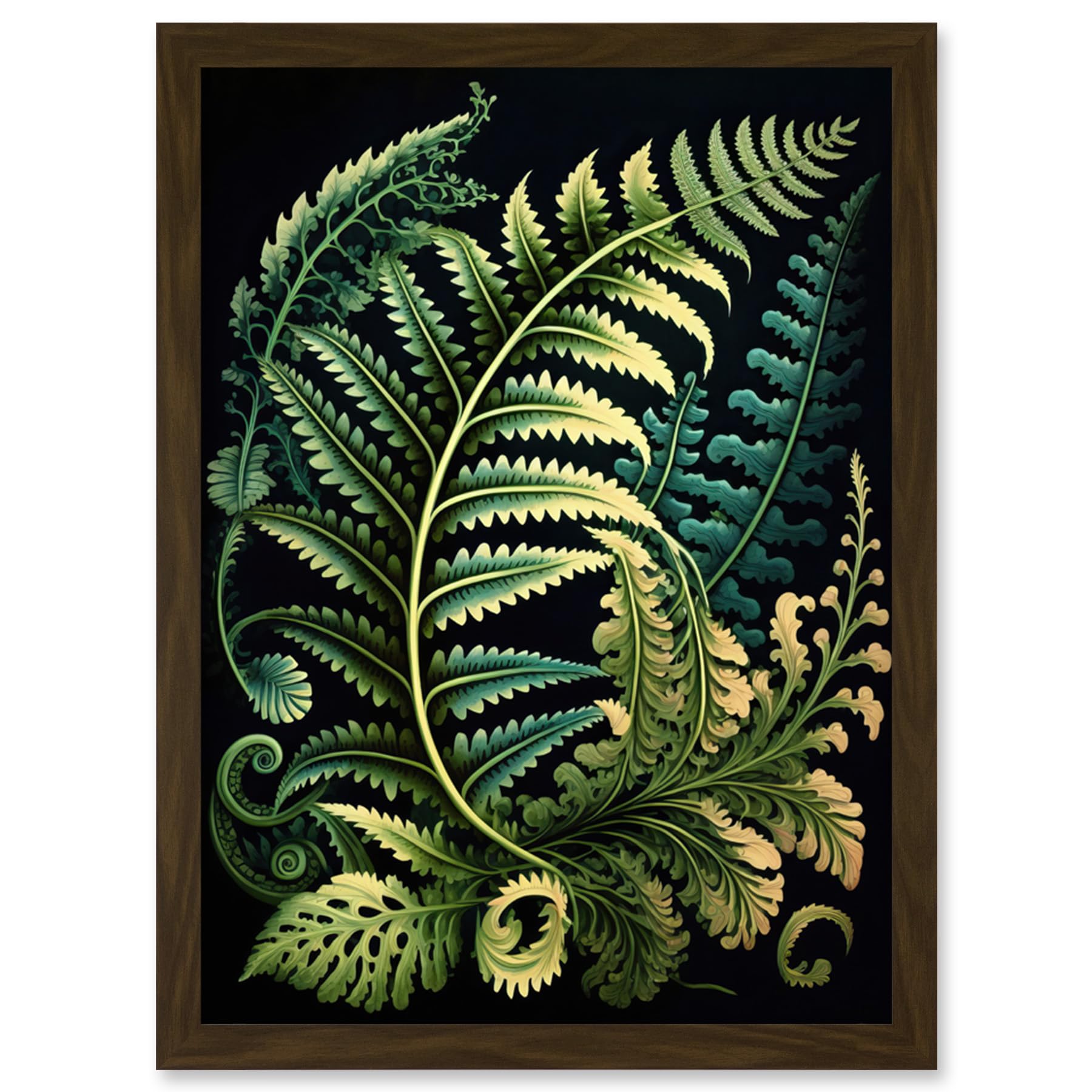 Framed Art Print - Ernst Haeckel Style Fern Fronds Leaf Illustration - Brown - A4