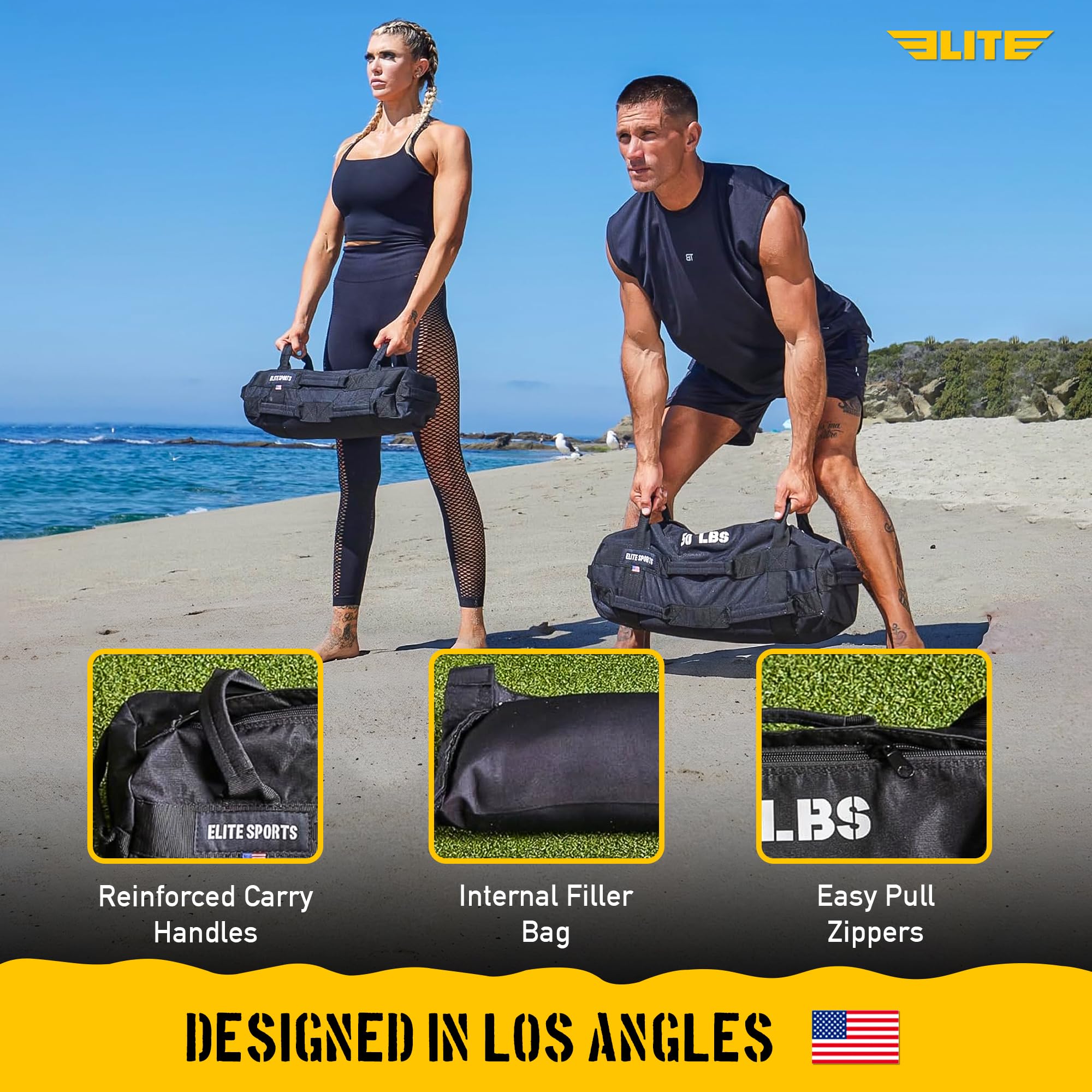 Elite Sports Saco de Arena para Entrenamiento versátil e intensivo para músculos centrales, Entrenamiento de Fuerza con colocación estratégica del Mango (25 Libras, Negro)