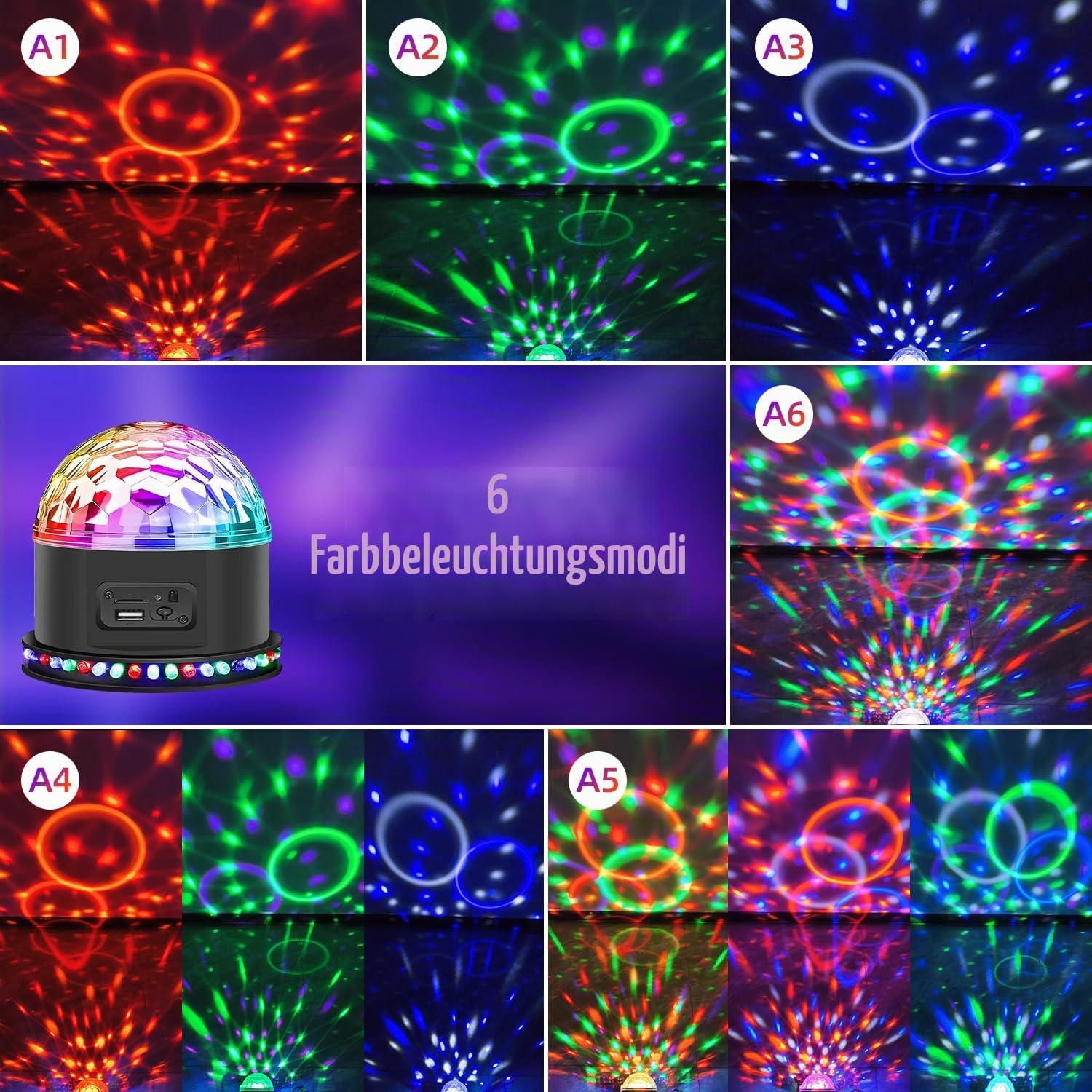 Discokugel Partylicht 54 LEDs, Gomifie Discolicht Partylicht Musikgesteuert und Zwei Lautsprechern, Discokugel Kinder Led Party Lampe mit 3 geräuschaktivierten Modi für DJ, Weihnachten, Bar und Party