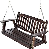 Anraja 2-Seater Wooden Porch Swing with Hanging Chains, 800 lbs Capacity, 4 Ft Brown Fir Wood Bench for Patio, Garden, Yard