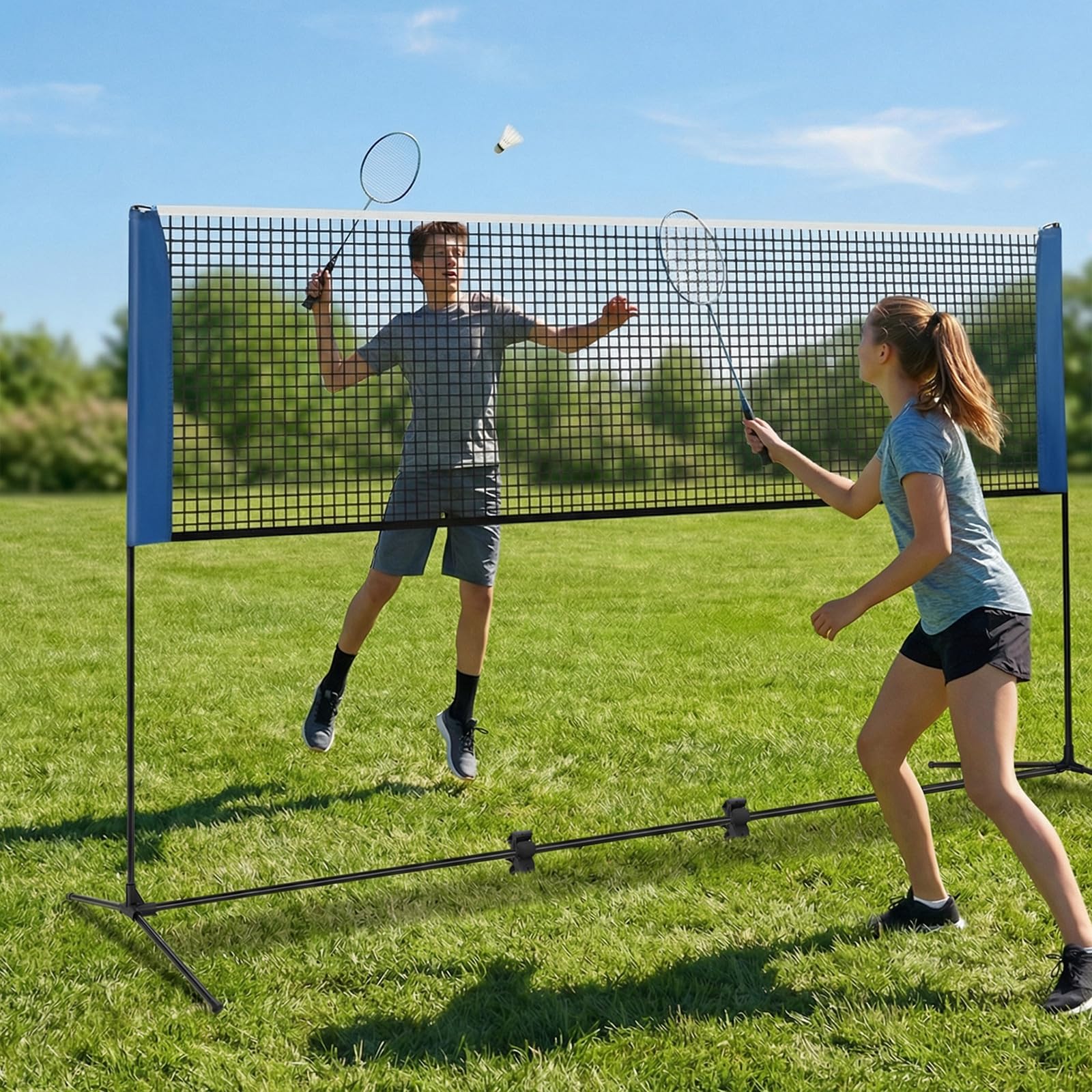 COSTWAY Rete da Badminton 310/420/510 cm Portatile e Regolabile in Altezza, Rete da Badminton con 2 Volani, Tappi per Piedi, Morsetti e Borsa, per Pallavolo e Pickleball