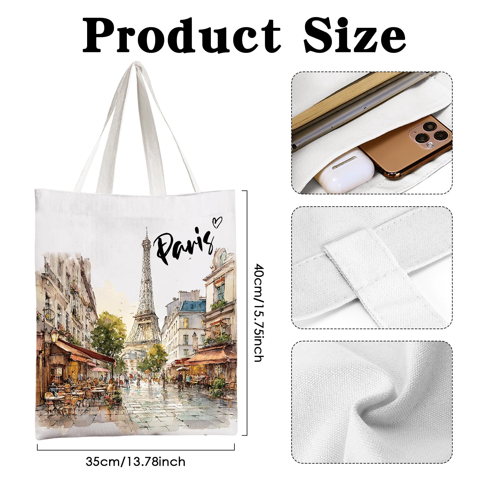 Paris Gifts Tote Bag - Travel Souvenirs from France Cotton City Themed Totes Reusable Grocery Bags for Shopping Beach Aesthetic Handbag Christmas New Year Birthday Gift for Women Mom Daughter