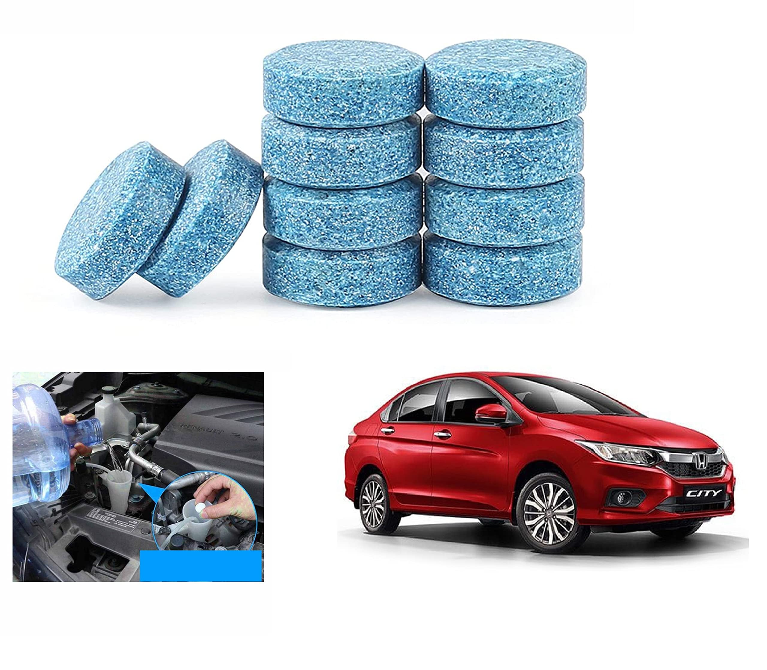 Asryd Car Wiper Detergent Effervescent Tablets Auto Windshield Cleaner Glass Tablets| Better Visibility | Safer Driving | Made in India | for Honda City IV-TEC (10 Tablets)