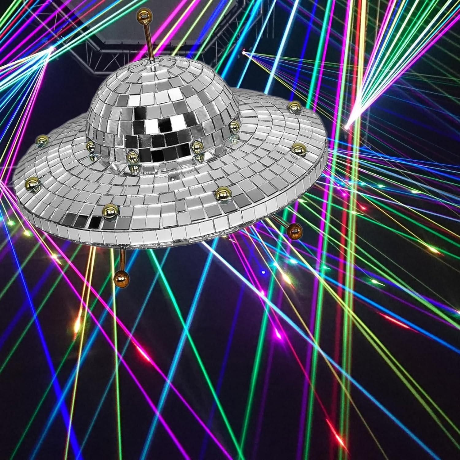 Disco Ball UFO Shaped Decor - Silver Disco Retro Reflective Spaceship Mirror Ball for Disco Party Birthday Home Dance and Events，UFO Themed Disco Balls Decorative Handmade Gift