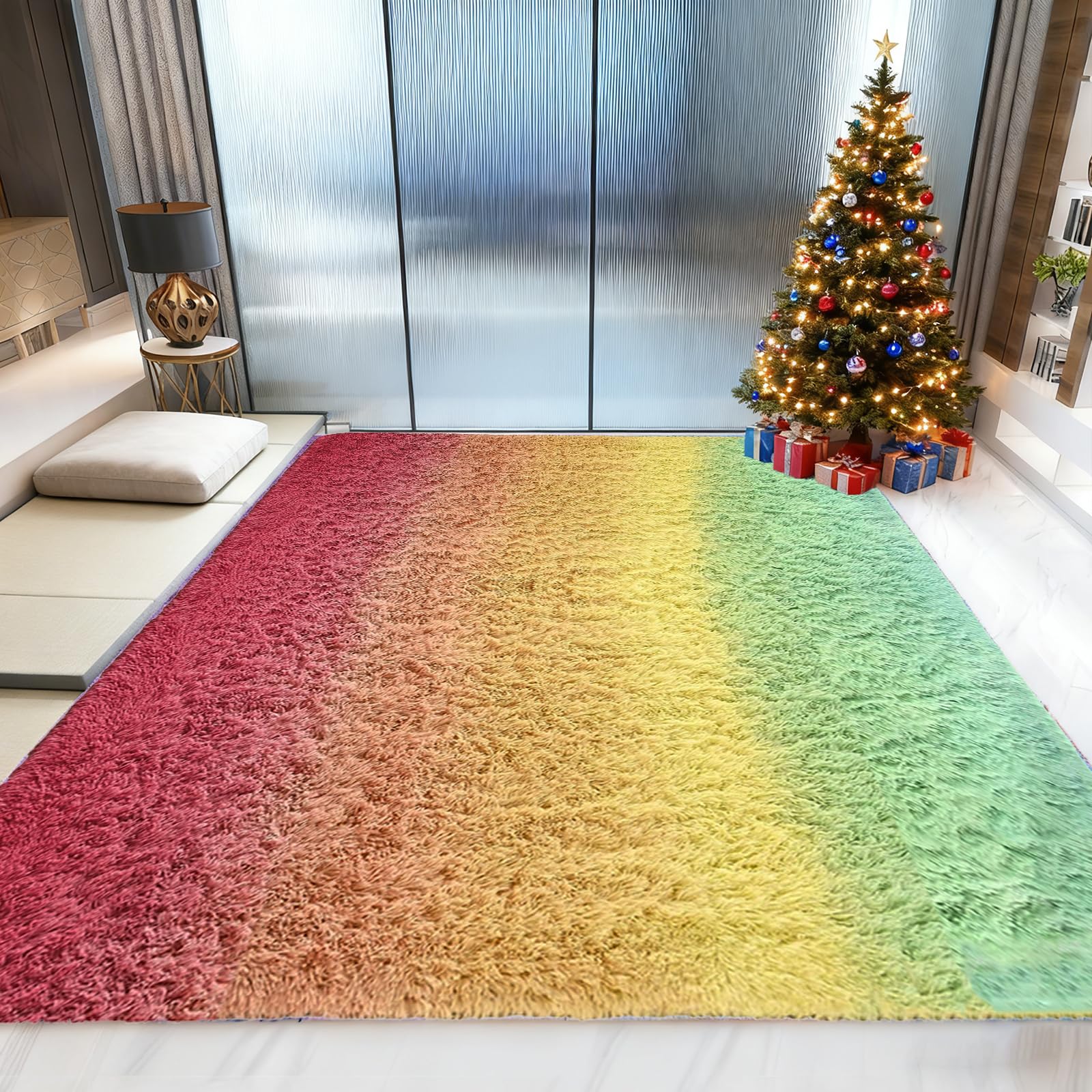 Tapis Shaggy 120 x 120 cm moelleux et doux avec dessous antidérapant pour chambre