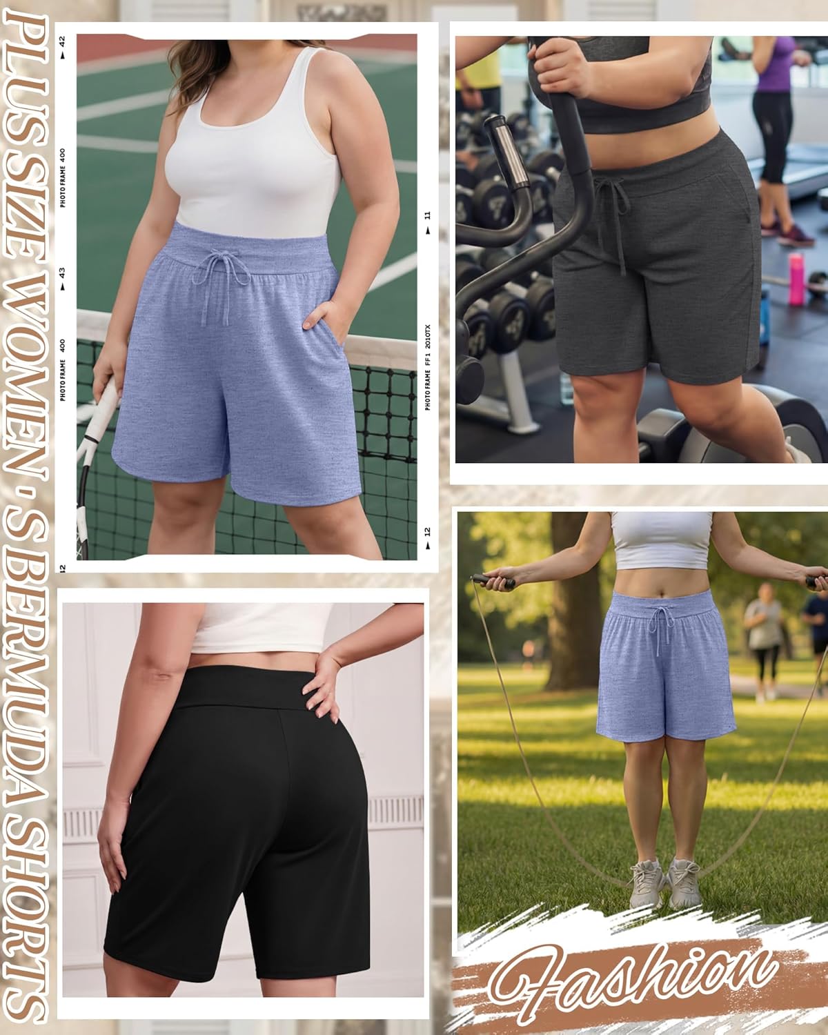 Neer 3 Pack Plus Size Women's Bermuda Shorts Drawstring High Waist Casual Athletic Sweatpants with Pockets XL-5xl