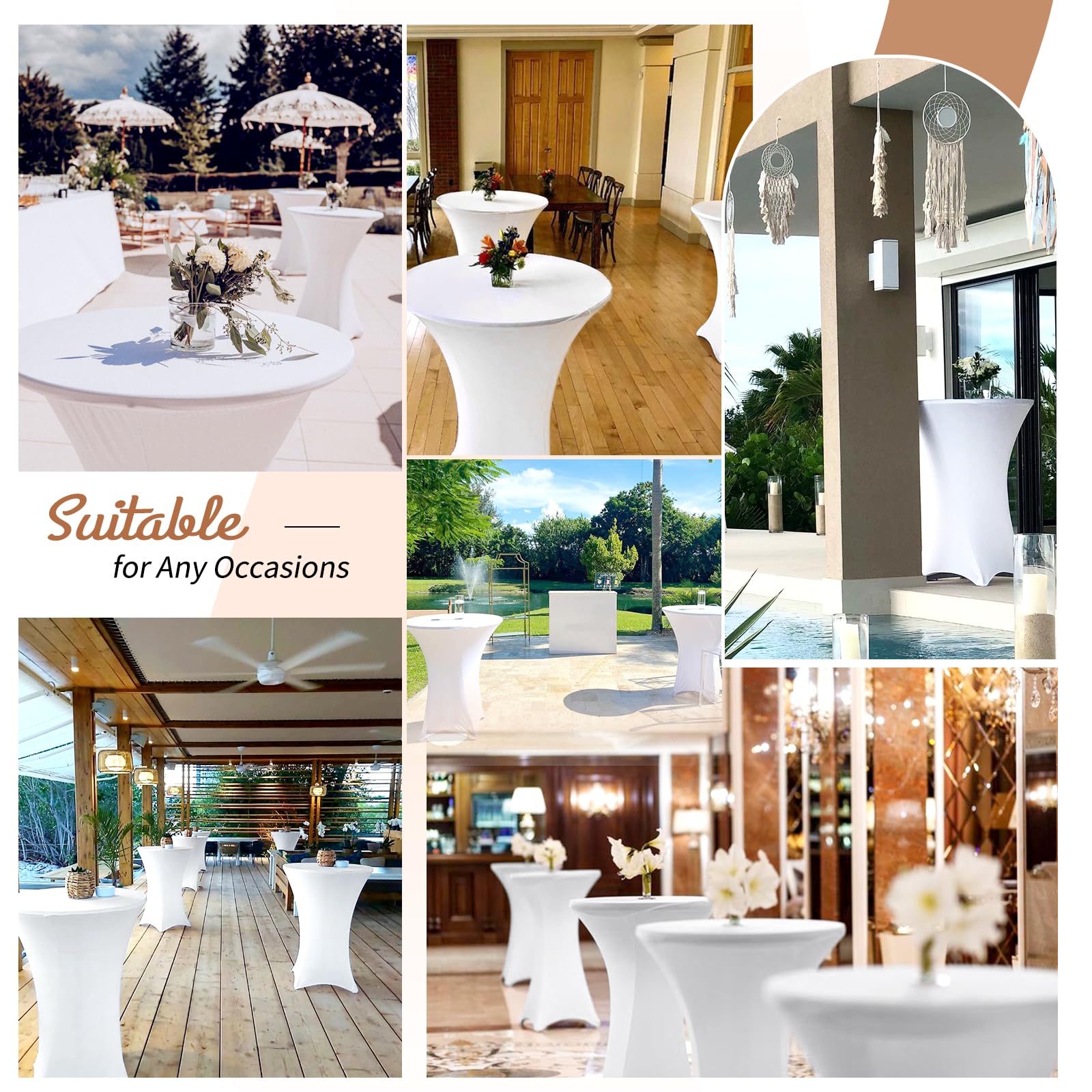 Paquete de 6 manteles elásticos de elastano con esquinas cuadradas de 80 x 110 cm, color blanco, para mesa alta, impermeables, para cóctel, bar, boda, cóctel, fiesta, banquete (blanco)