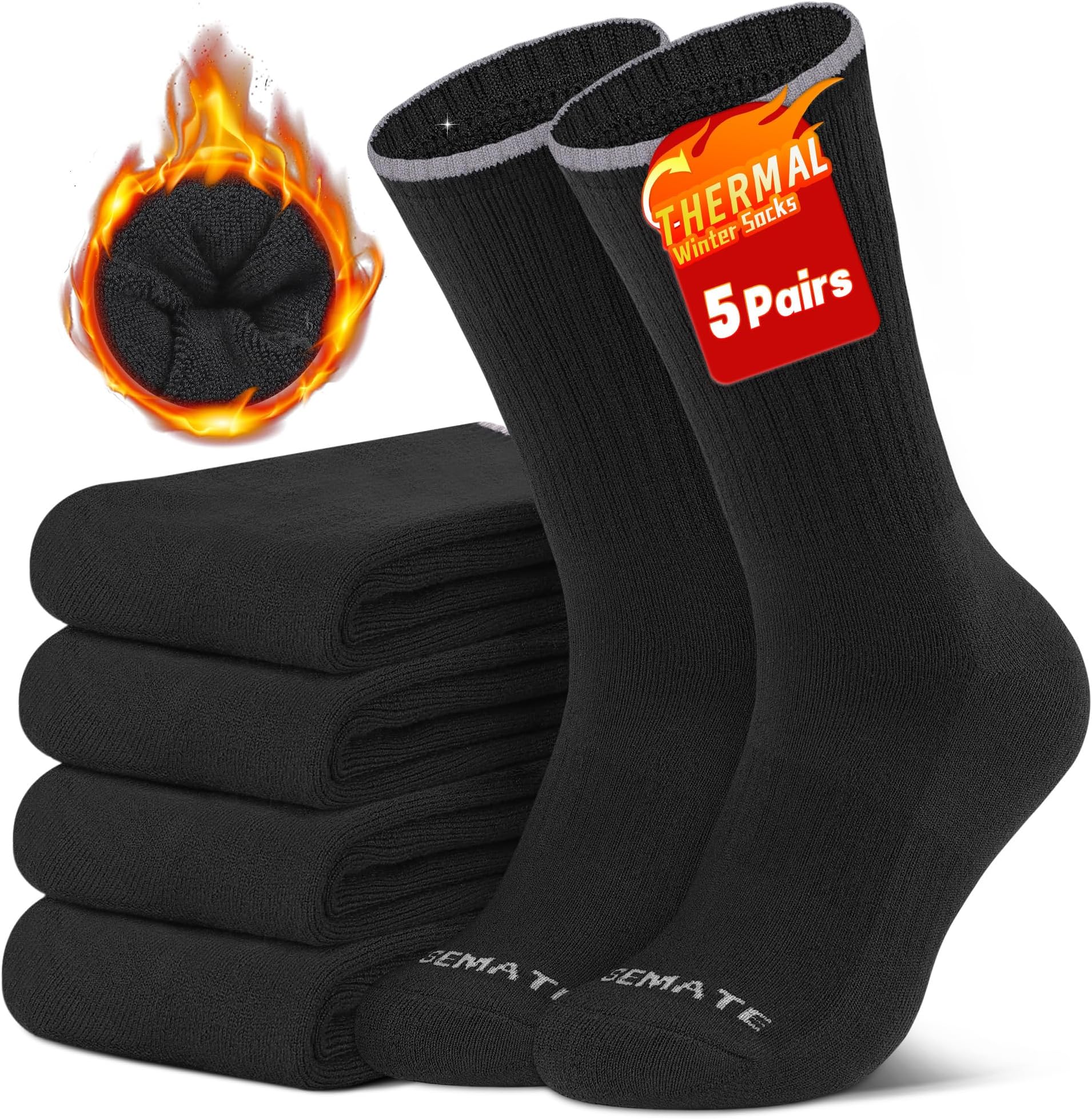 CLOSEMATEMens Thermal Socks Winter Warm Thick Crew Socks for Men Women Wicking Sport Socks Soft Full Cushion Cotton Calf Work Boot Socks for Outdoor Hiking Walking Athletic Socks 5 Pairs