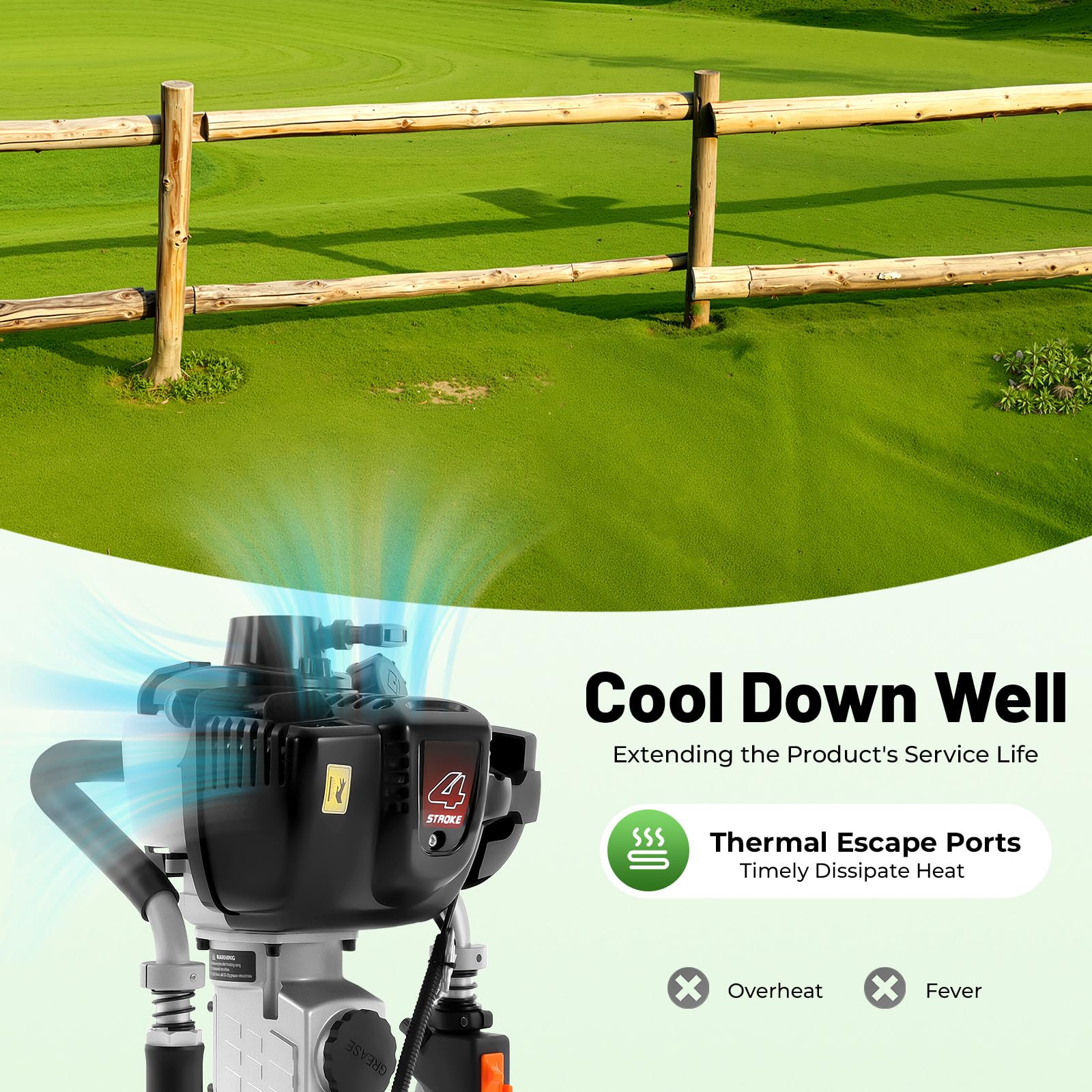 Pistola de gasolina de 1200 W portátil con motor de 4 tiempos, tanque de clarificación de 0,65 l y 2 cabezales de pilote (φ45/55 mm) para construcción, horticultura y agricultura