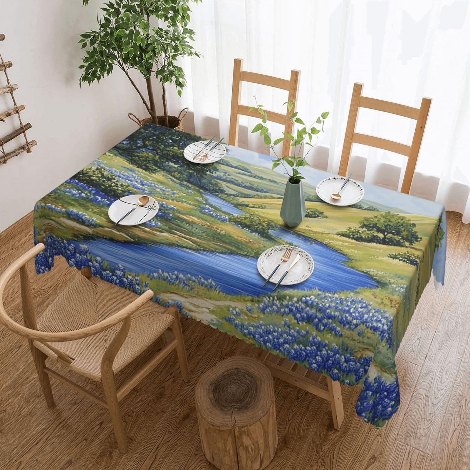 Rectangle Table Cloth 137x183 cm Texas Bluebonnets Scenery Tablecloths Wrinkle Free Table Cloth Washable Fabric Desktop Protection Decoration Tables Cover for Party Dining Indoor and Outdoor