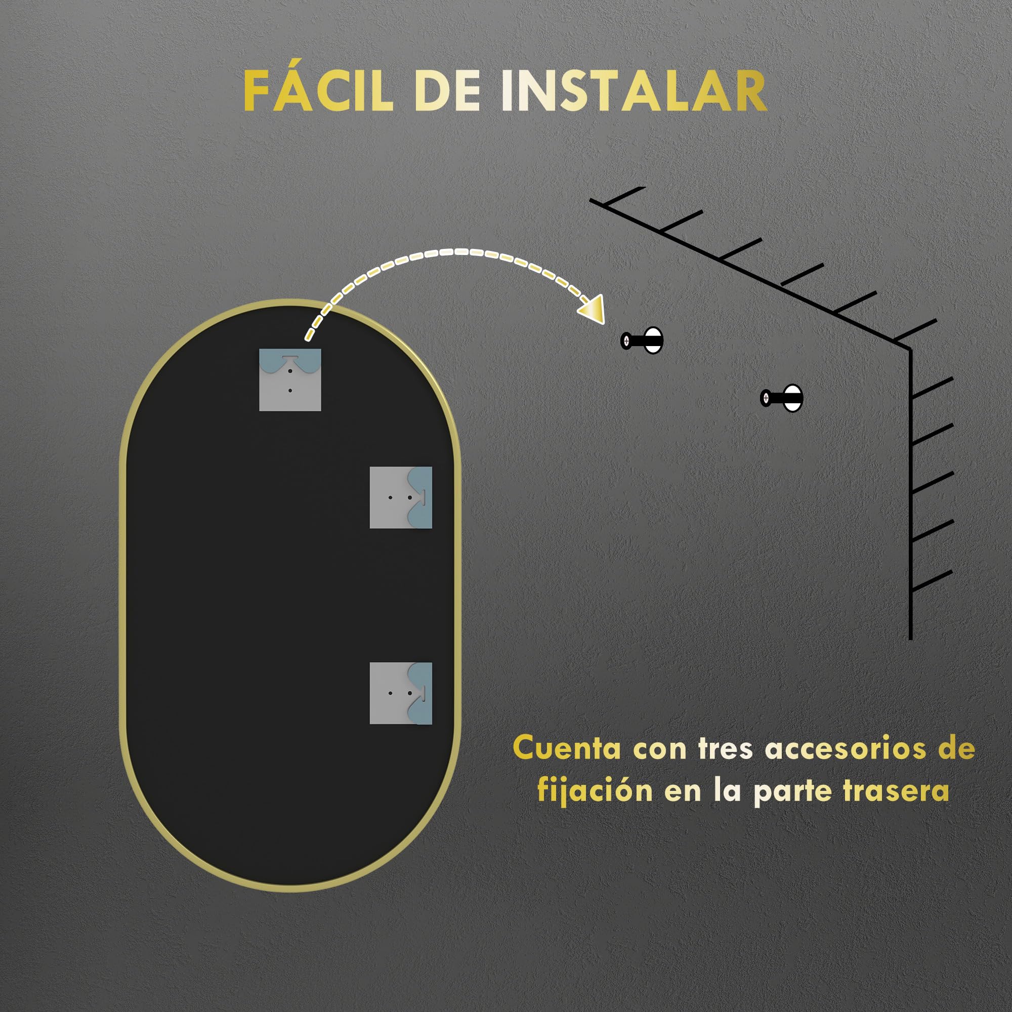 HOMCOM Espejo de Baño Ovalado 40x70 cm con Marco de Aluminio Espejo de Pared Decorativo Horizontal o Vertical para Salón Entrada Pasillo Dorado