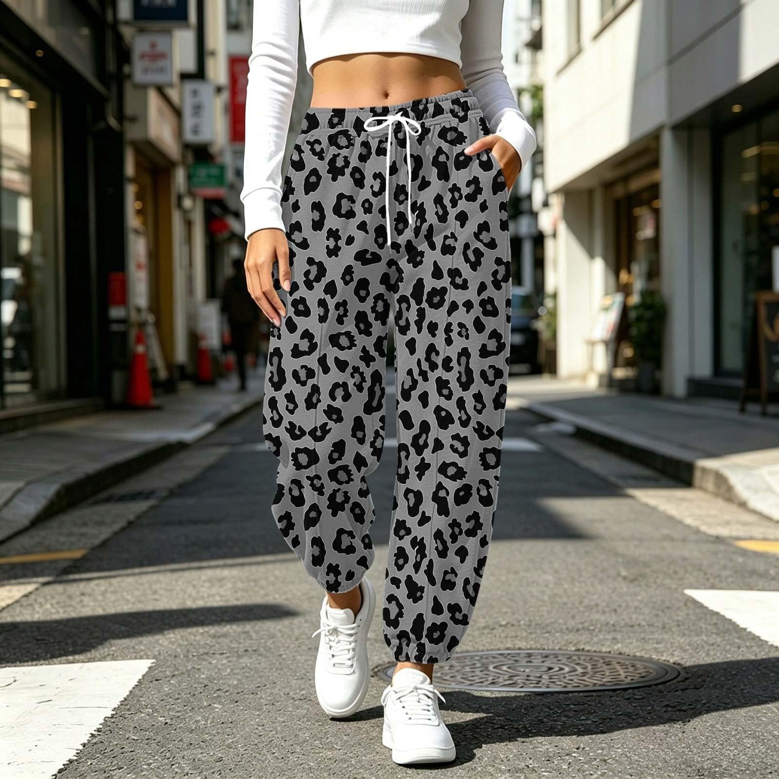 Pantaloni da jogging da donna, vestibilità ampia, pantaloni sportivi a vita