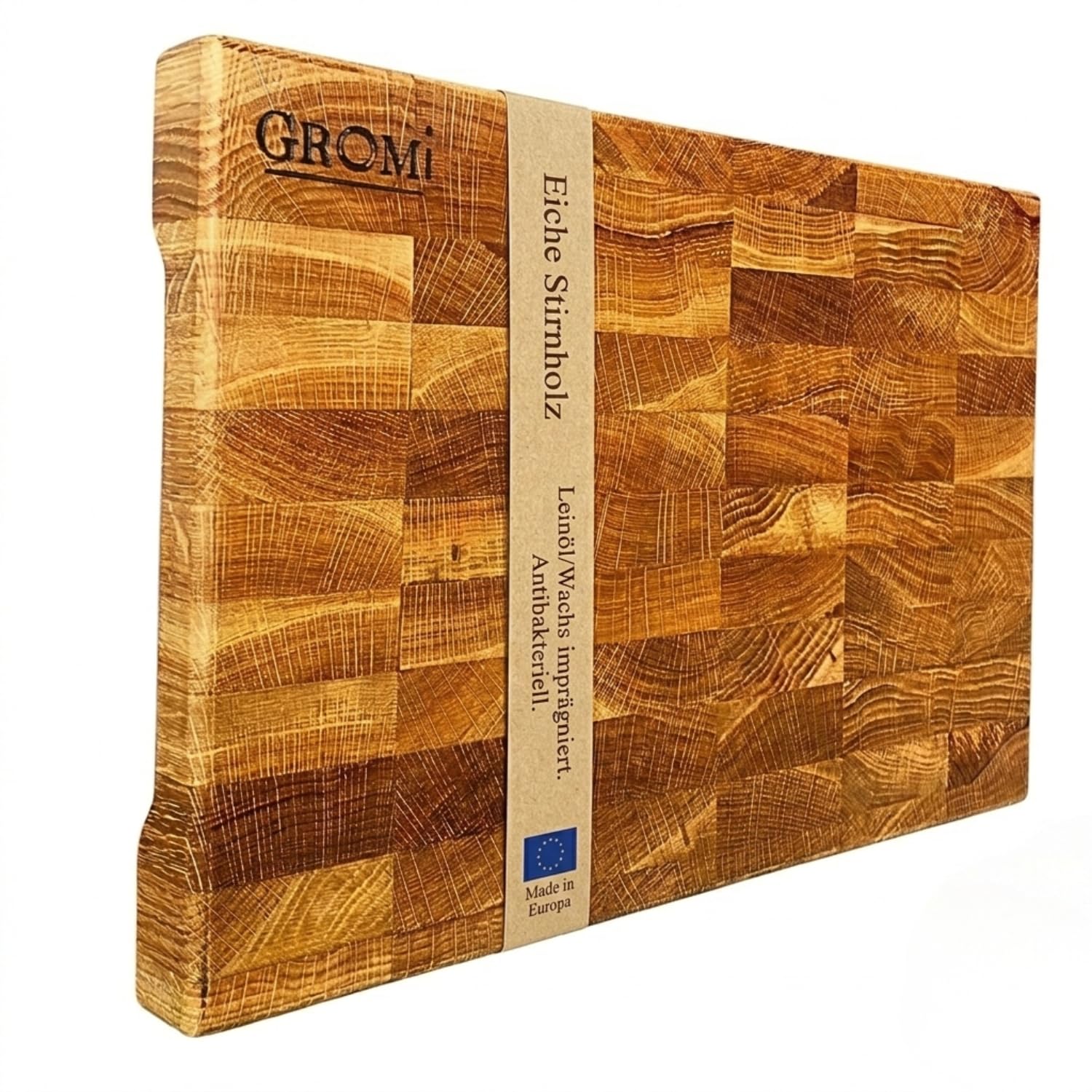 Drewniana deska do krojenia o grubości 3,5 cm, dąb premium, drewniana deska kuchenna, drewniana deska do krojenia z europejskiej manufaktury, bez plastiku, naturalny olej lniany i wosk pszczeli oraz
