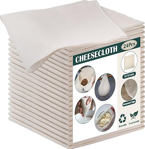 Miniatura 10 de Reginary - 24 piezas de paños de queso de 20 x 20 pulgadas a granel, grado 100, paño de queso con dobladillo para colar, de algodón sin blanquear