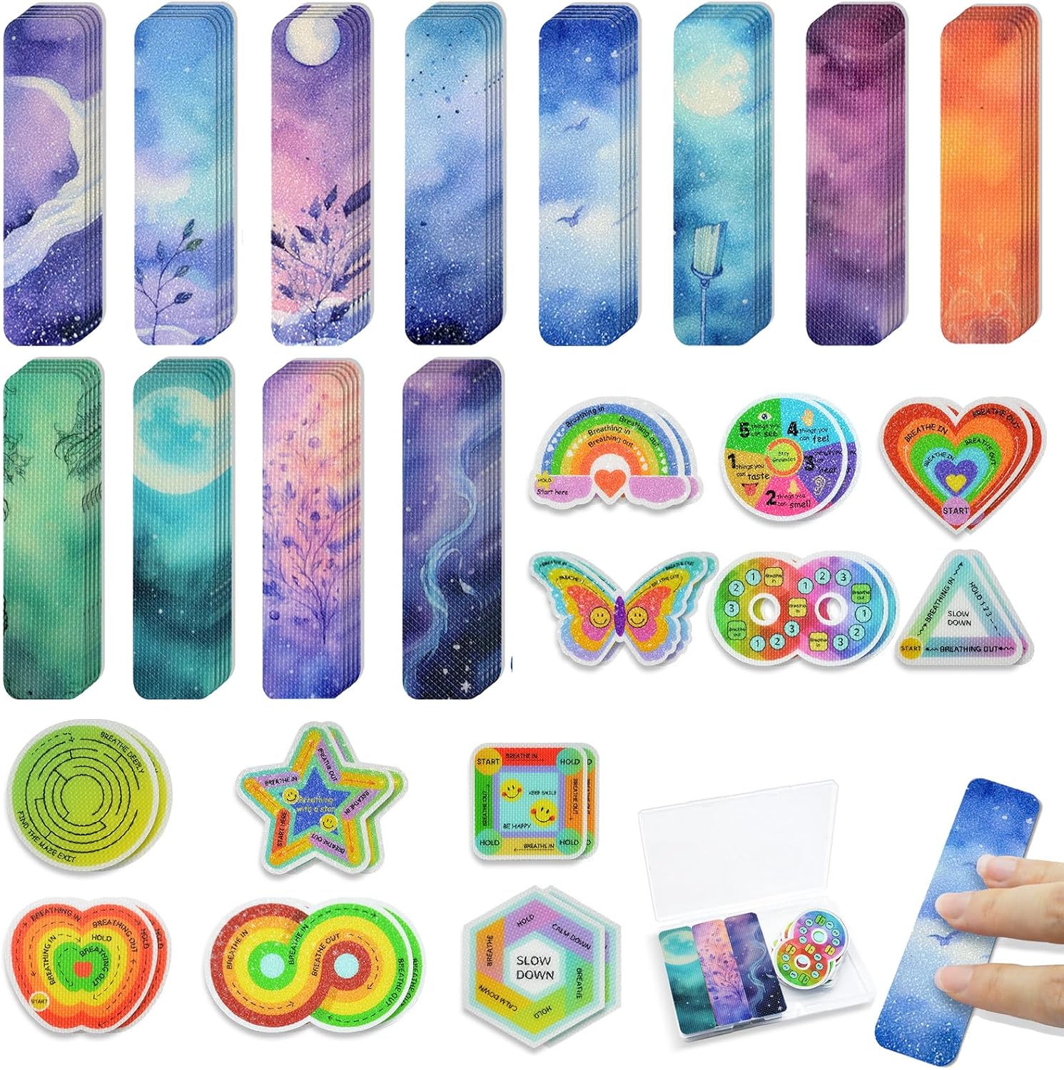 48 Pieces Anxiety Sensory Stickers with 2 Textured Sticker-Sensory Stickers for Adults - Anxiety Relief Sensory Strips for Office & Office Must Haves（Fantasy Style）
