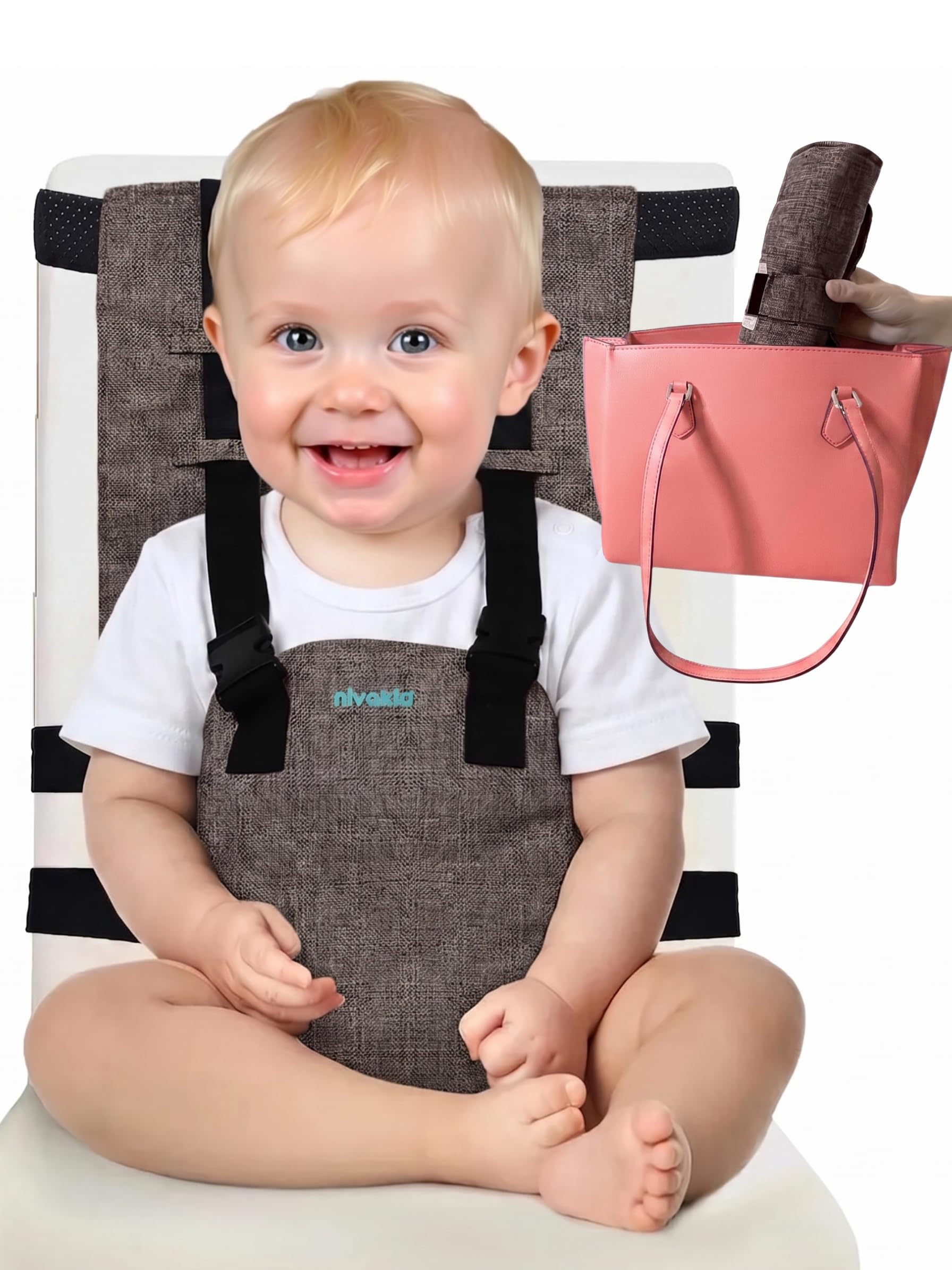 Chaise Nomade Bebe Sécurisée et Ultra Compacte, Siège Bébé Repas Voyage Pliable et légère, Rehausseur Chaise Haute, Harnais Ajustable lavable pour Sorties, Restaurant, Vacances, enfant de 6 à 36 mois