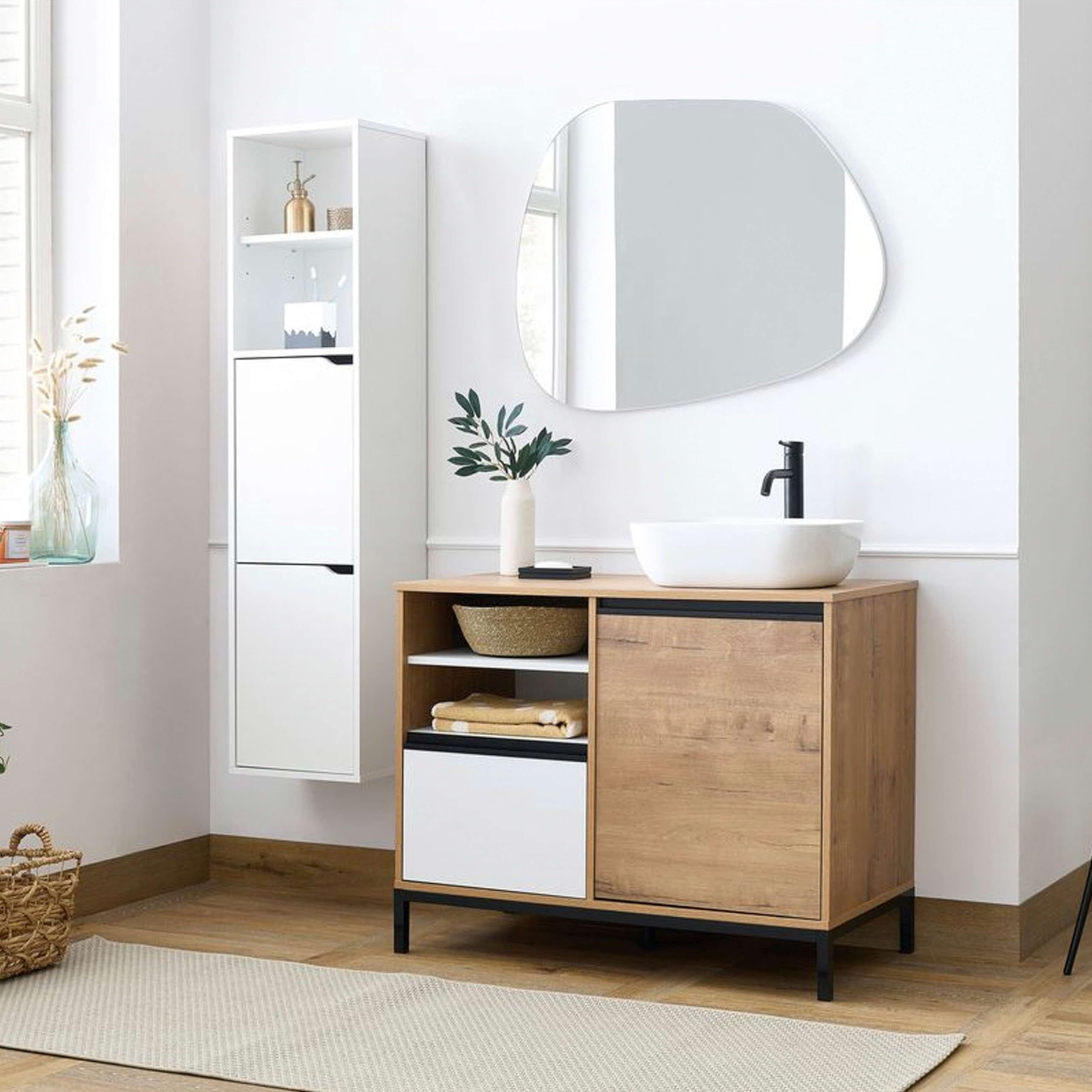 Miroytengo Columna para Baño Suspendida Nadia Color Roble Gold o Blanco 2 Cajones 2 Armarios 150x37x30 cm