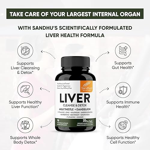 Miniatura 7 de Sandhu's Liver Renew Cleanse Detox, Repair & Support  70 cápsulas Suministro de 1 mes (paquete de 1)  Suplemento herbario  Raíz de diente de león de