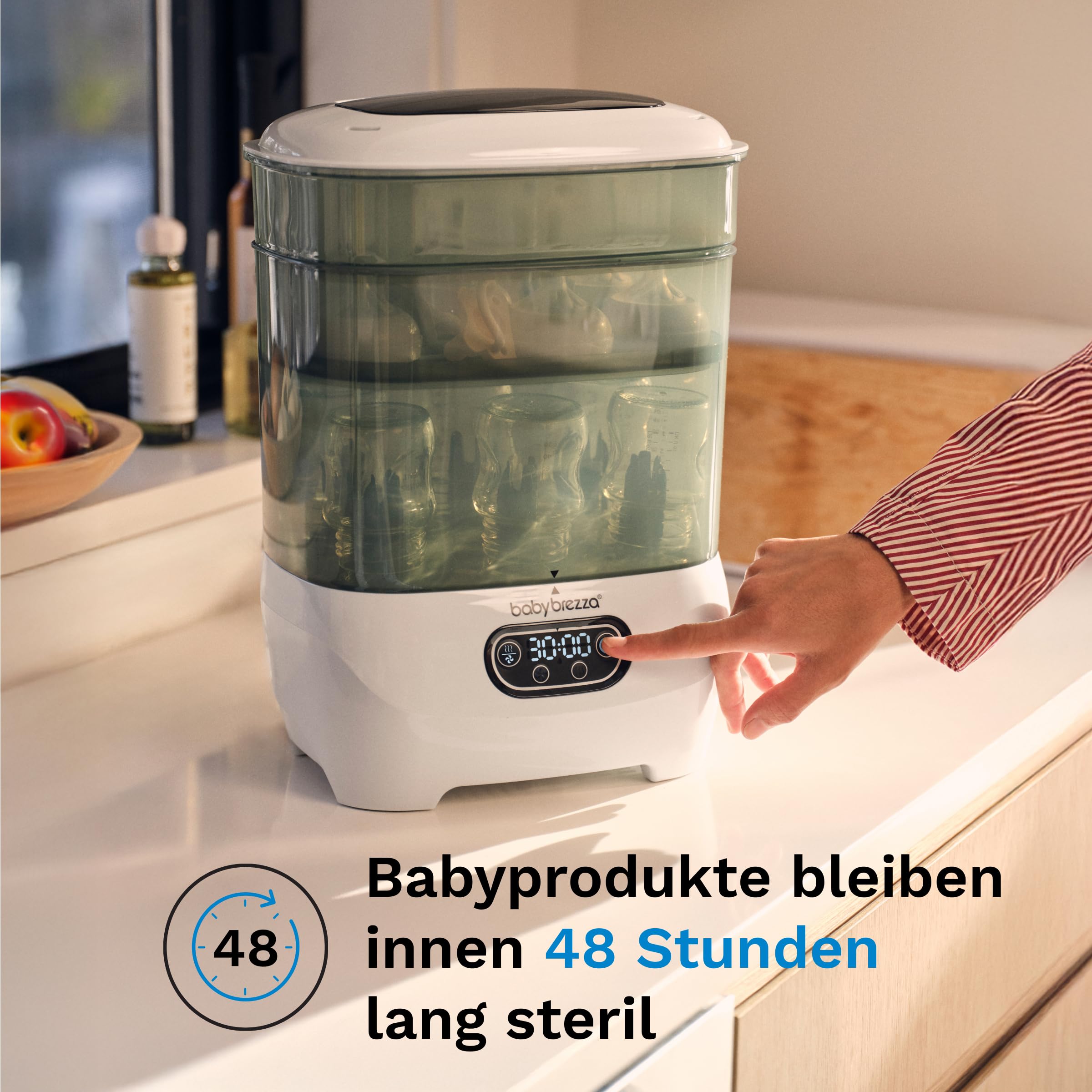 Baby Brezza Sterilizer Dryer Advanced – Sterilisiert & trocknet Babyflaschen, Milchpumpenteile & Zubehör automatisch – Mit HEPA-Filter, 4 Modi & großer Kapazität – BPA-frei – Weiß