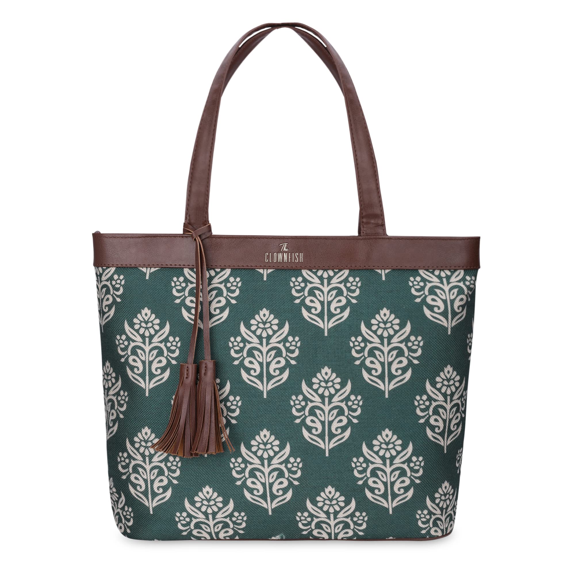 THE CLOWNFISH Casey series 15.6 inch Laptop Bag For Women Printed Handicraft Fabric & Faux Leather Office Bag Briefcase Hand Messenger bag Tote Business Bag (Light Green) (B0BDZP2D7R) Amazon Price History, Amazon Price Tracker