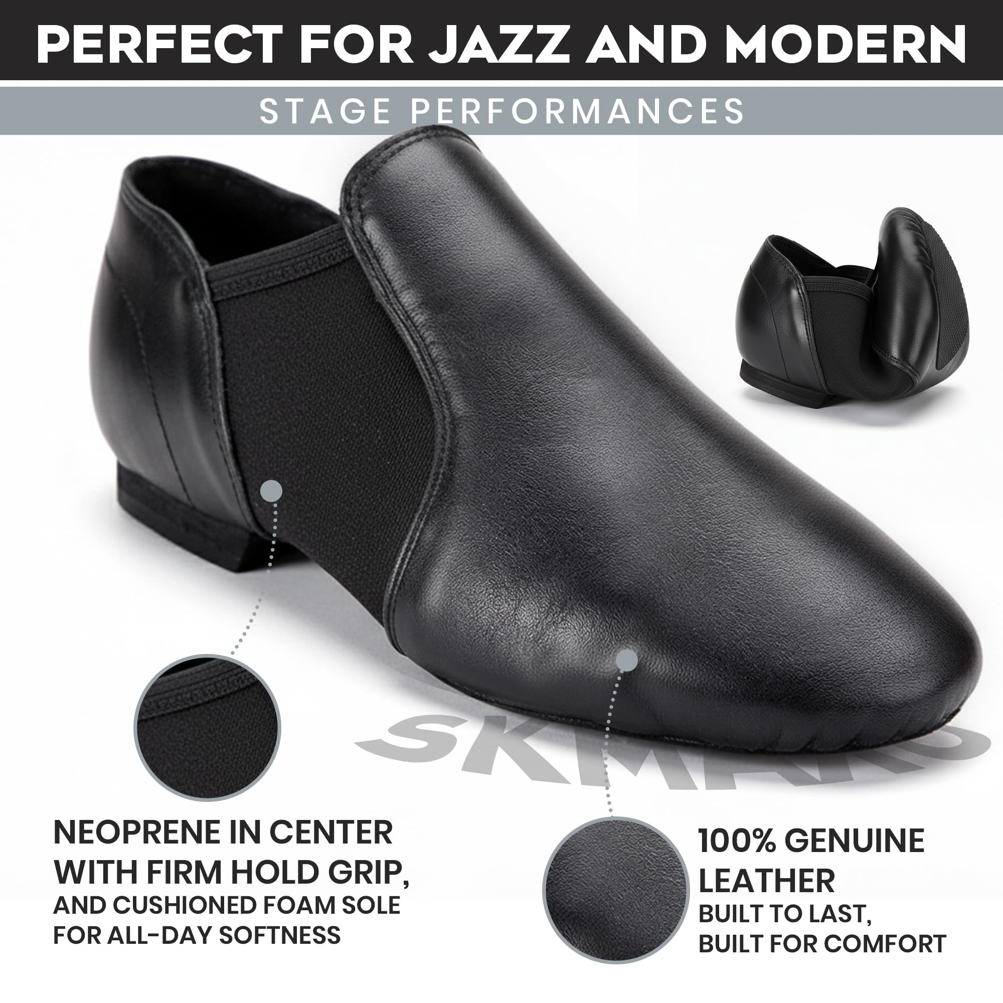 Chaussures de jazz à enfiler en néoprène, chaussures de danse de jazz et de danse moderne en cuir