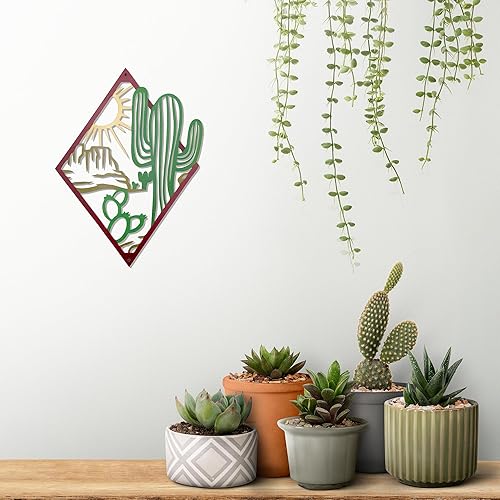 Miniatura 6 de Ecqizer Decoración de pared de metal con diseño de cactus del suroeste, decoración de pared de metal con temática natural, decoración moderna de