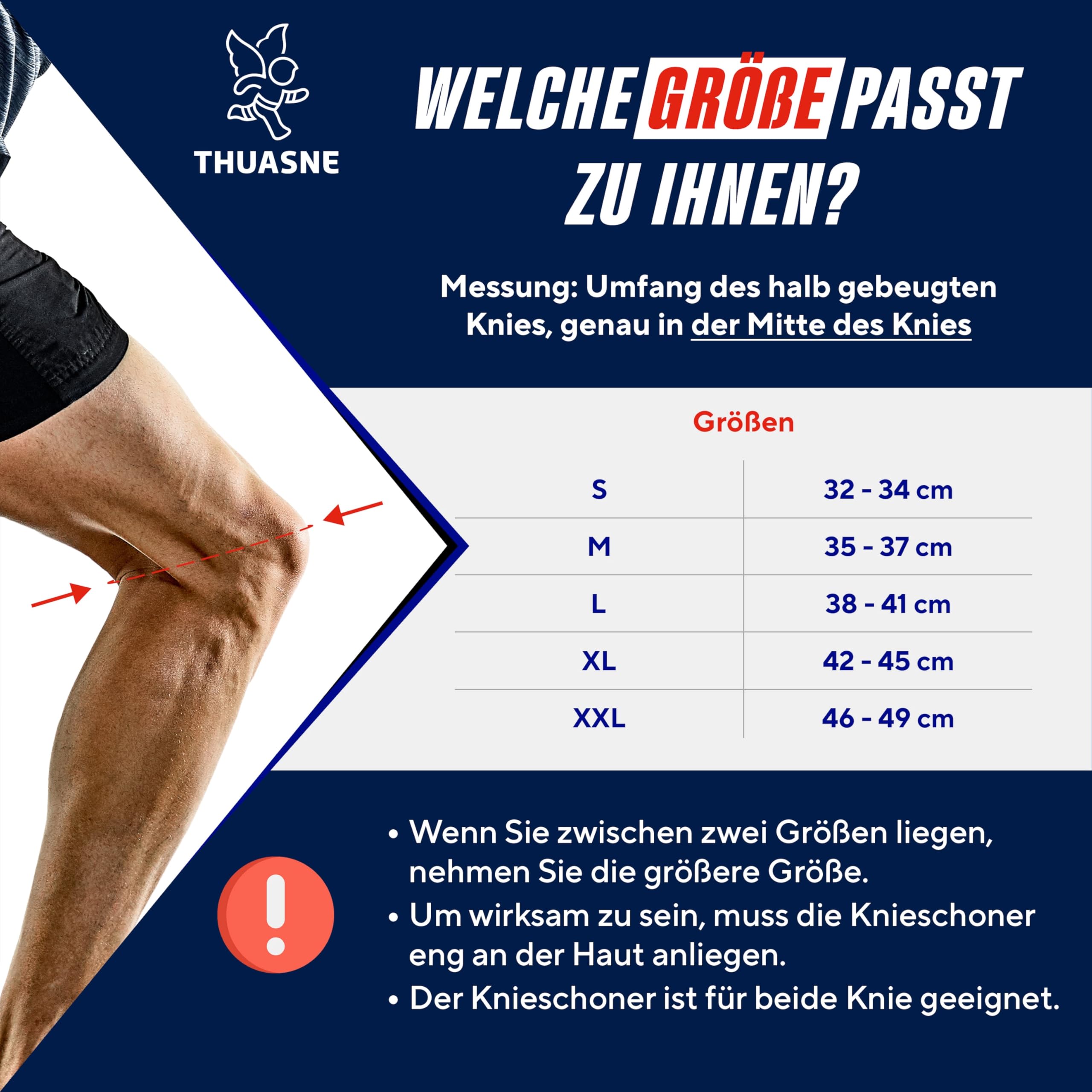 Thuasne Sport – Kniebandage Strapping Novelastic – unstabiles oder schmerzhaftes Knie – seitliche Stützung, anatomisch geformter Strick, Stützindex 3/3 – Medizinprodukt CE – Größe XL