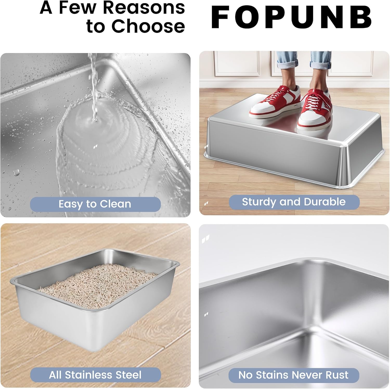 Stainless Steel Litter Box, Metal Litter Box for Little/Large Cats, Rust-Resistant, Odor-Control, Non-Sticky, Easy Rinse Cleaning, Durable & Long-Lasting(19.7"×13.8"×5.9" / 50×35×15cm)