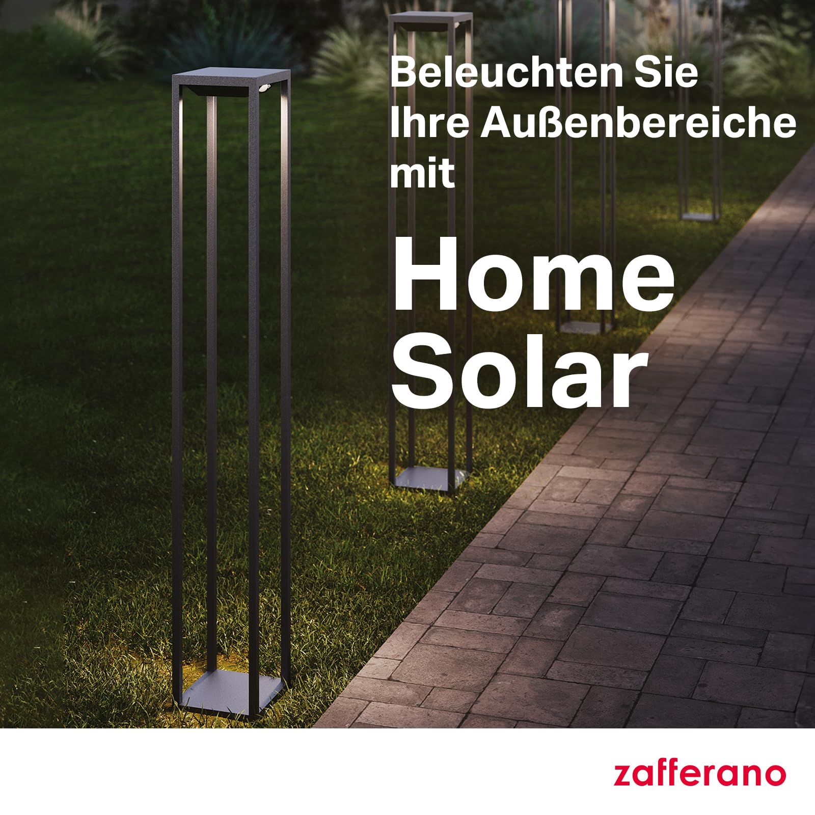 Zafferano, Home Solar Lampe, Kabellose Stehleuchte mit Solarpanel und Bewegungssensor, für den Außenbereich Geeignet, Dimmer, 3000 K, Höhe 100 cm, Farbe Dunkelgrau