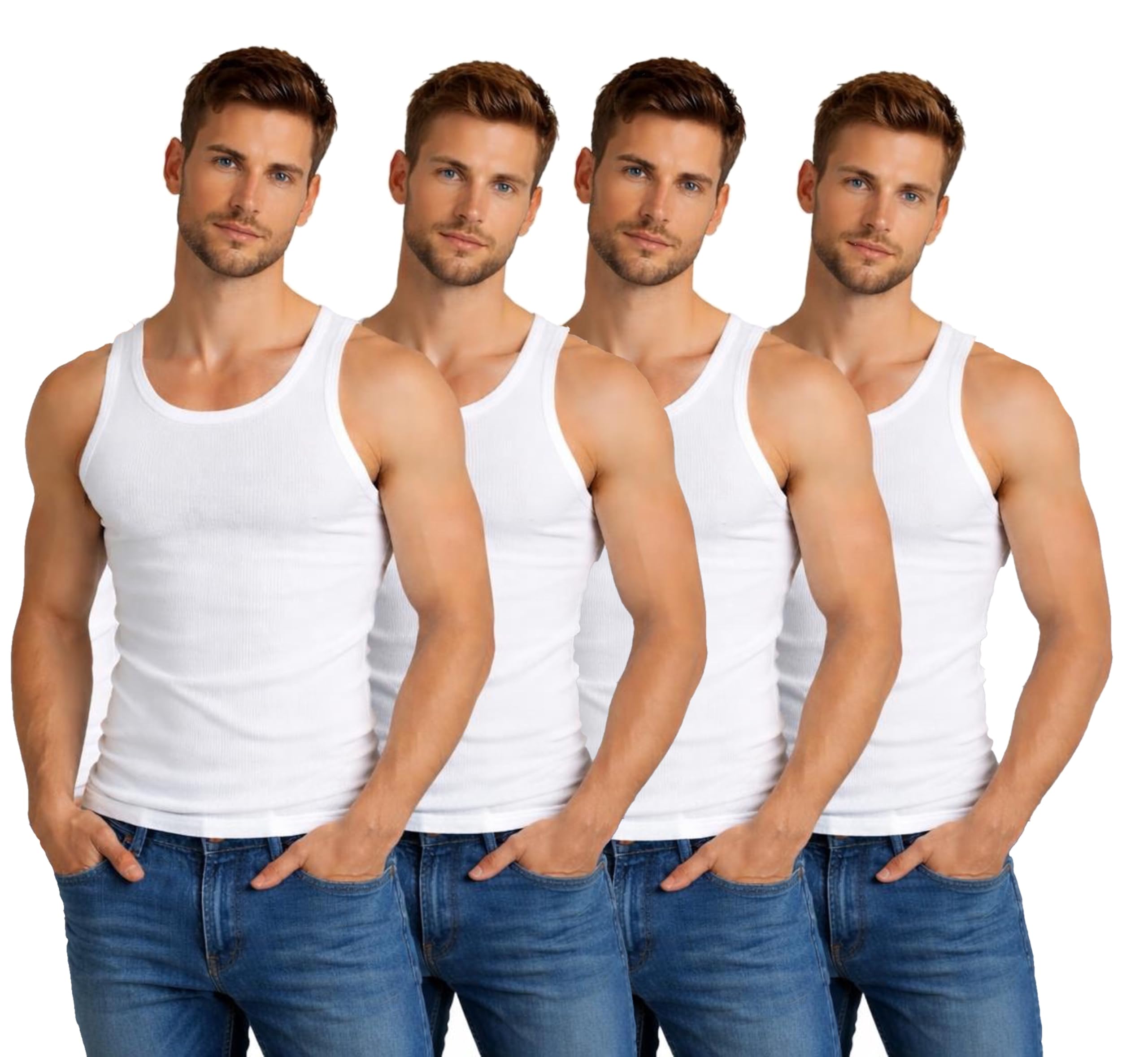 2 | 4 | 6 | 10 pezzi Canottiere da uomo a doppia costa, colore bianco, 100% cotone resistente e adatto all'asciugatrice