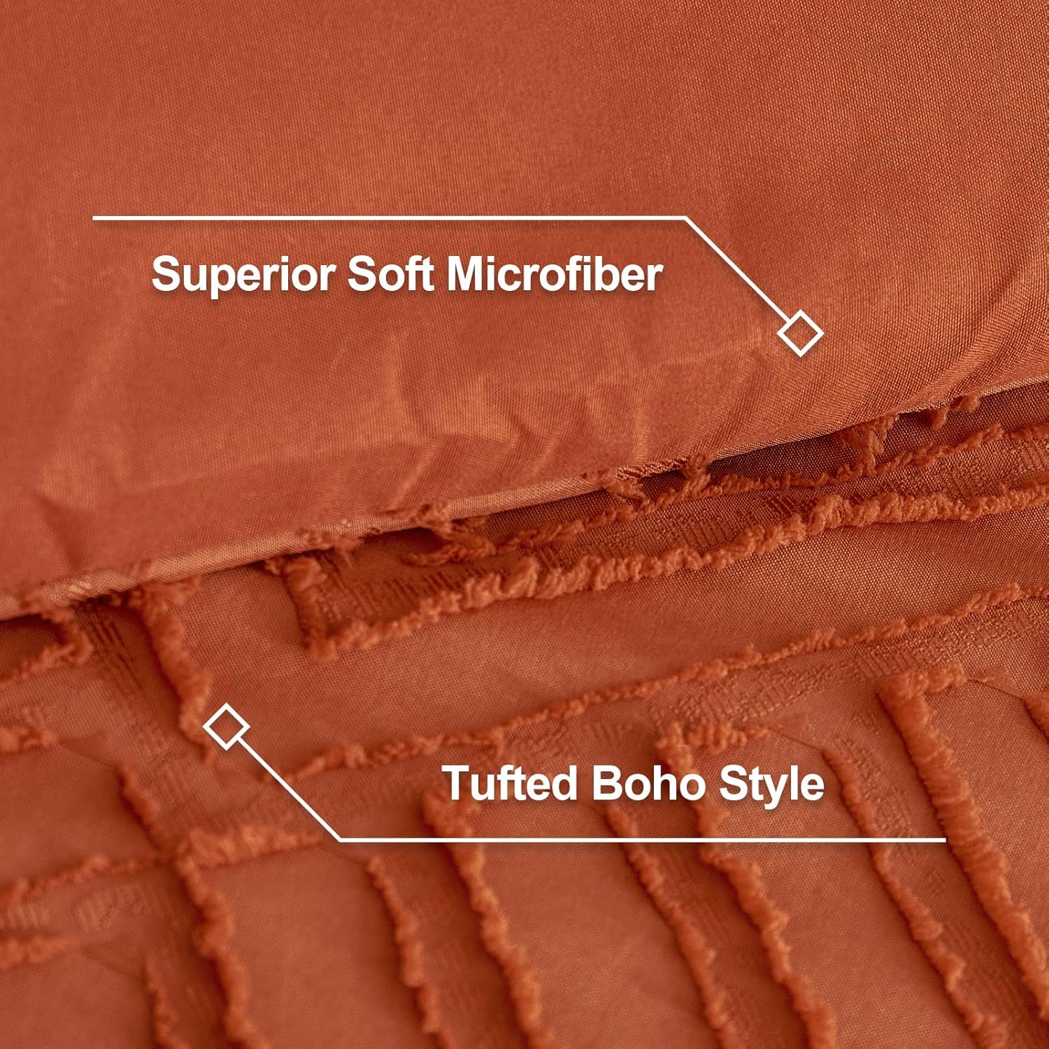 Litanika Burnt Orange King Size Comforter Set,3 Pieces Terracotta Tufted Boho Farmhouse Bedding Comforter Sets,Lightweight Fluffy Comforter Bed Set for All Season (104x90In Comforter & 2 Pillowcases) - Image 8